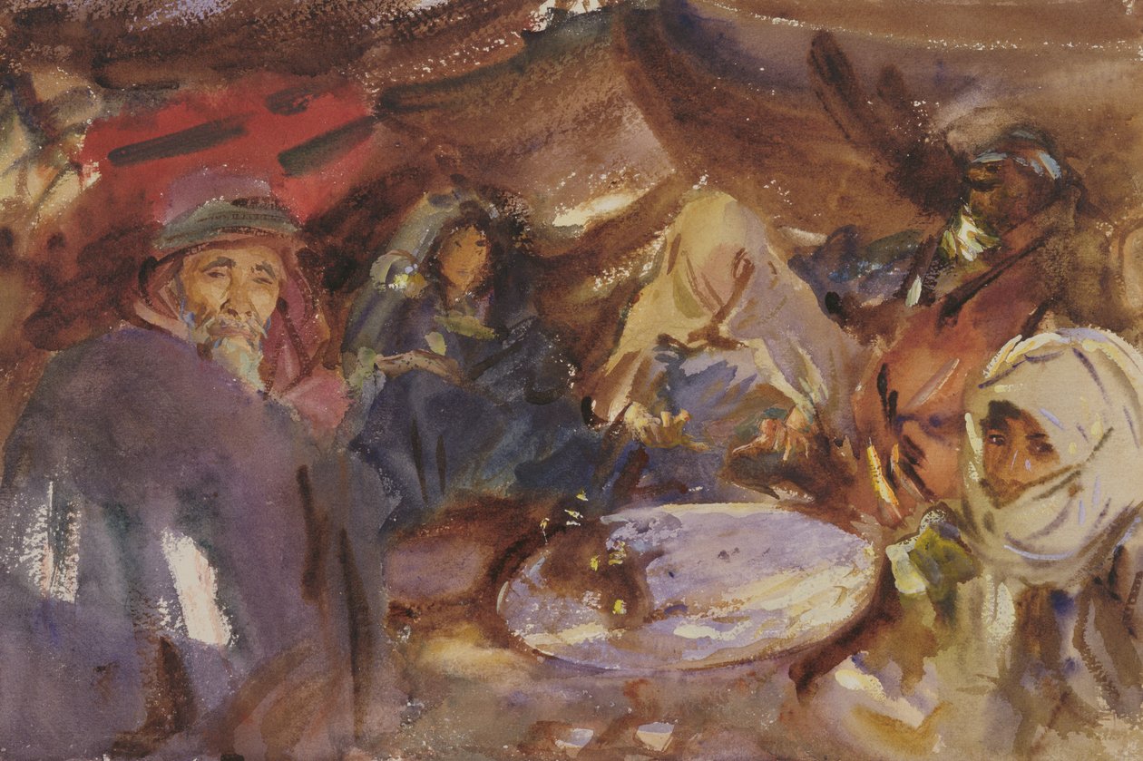 Çadırdaki Arap Çingeneleri, 1905-06 (kağıt üzerinde beyaz ile yükseltilmiş wc) by John Singer Sargent