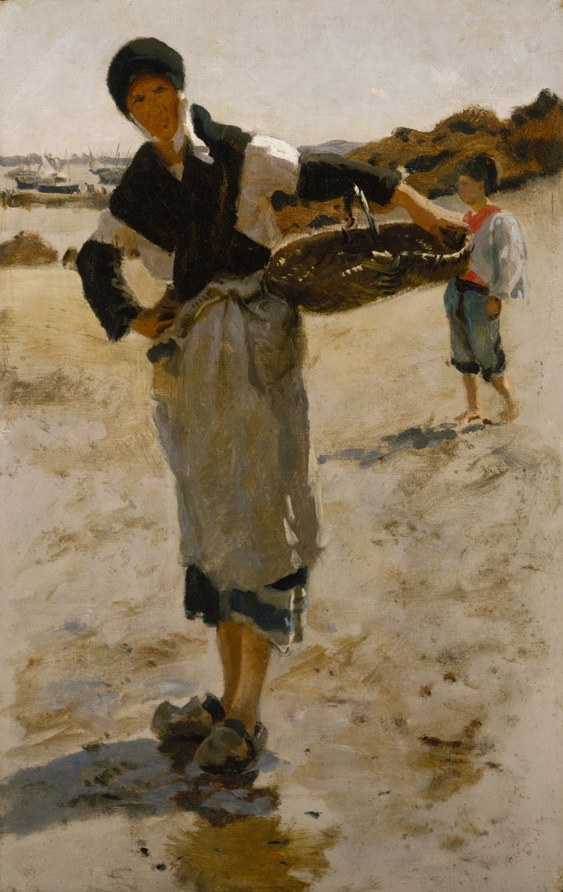 Sepetli Breton Kadın, Cancale İstiridye Toplayıcıları için Eskiz by John Singer Sargent
