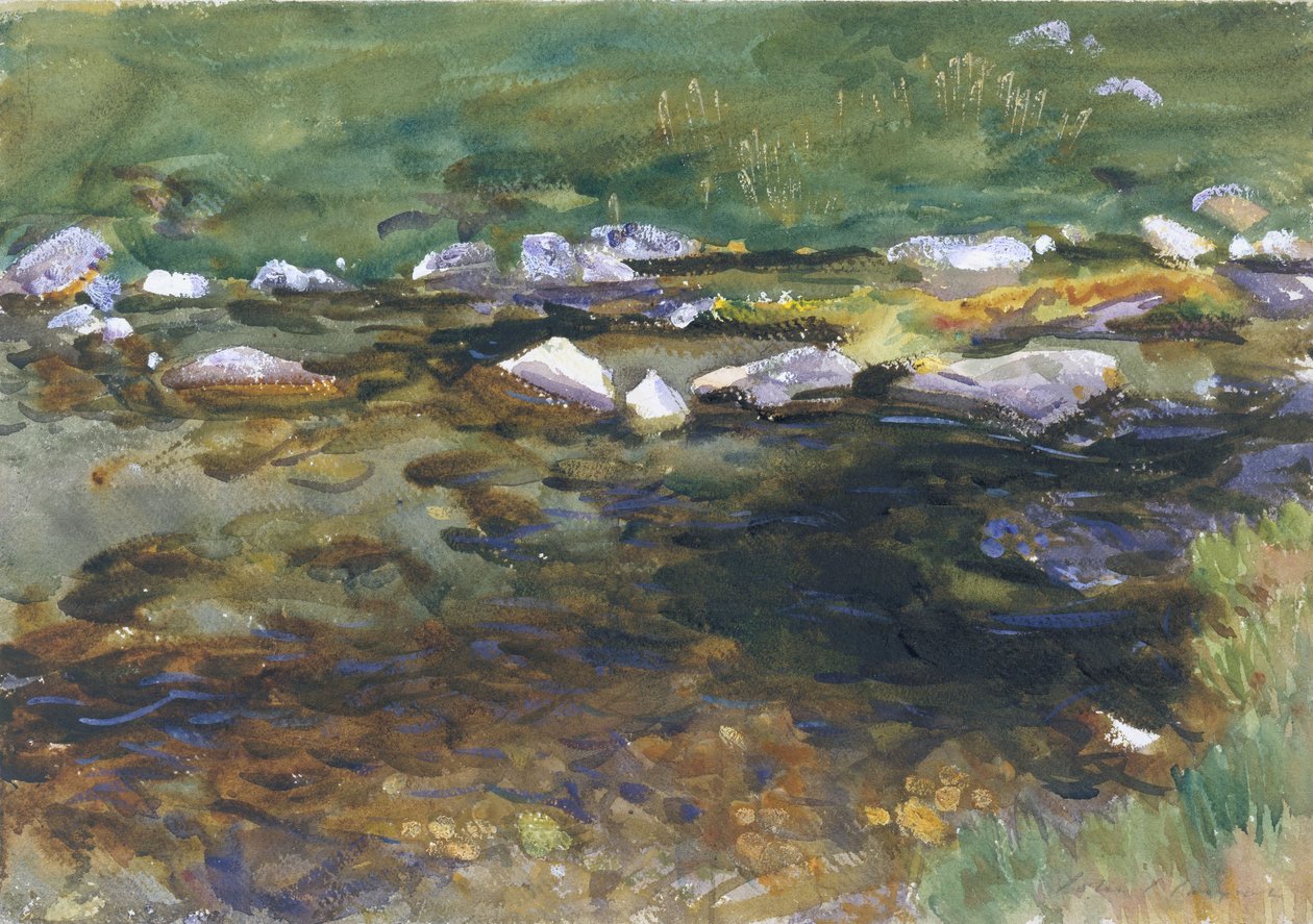Brook ve Meadow, c.1907 (wc, guaş ve beyaz dokuma kağıt üzerine grafit) by John Singer Sargent