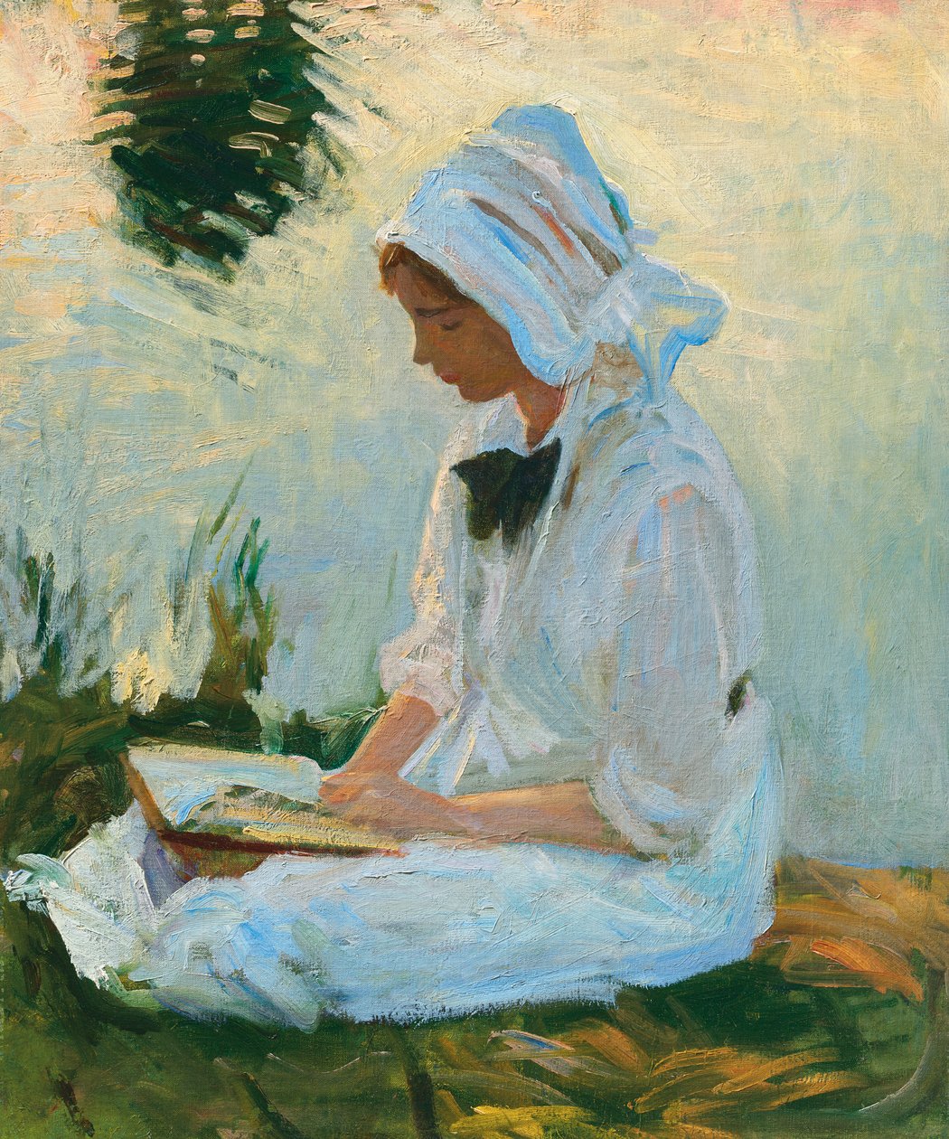 Dere kenarında kitap okuyan kız, 1888 dolayları by John Singer Sargent
