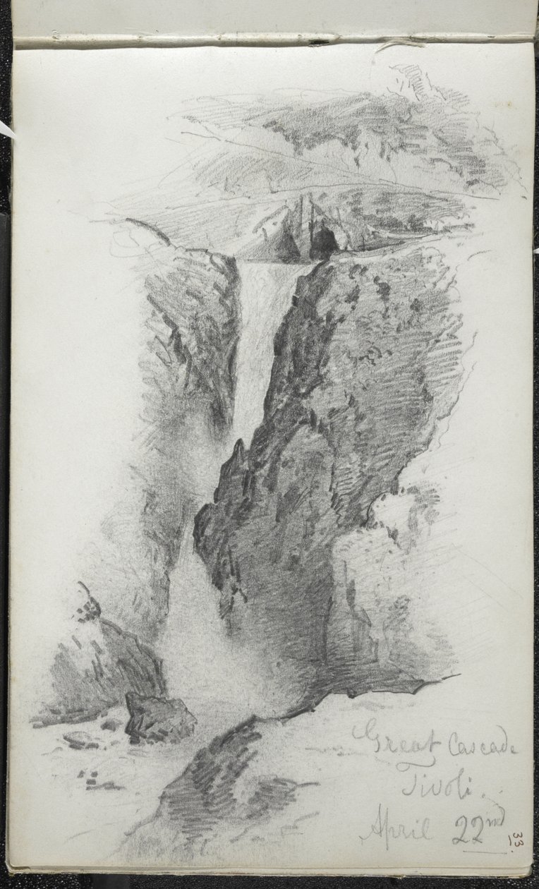 Great Cascade, Tivoli, İtalya, 22 Nisan 1869 (kirli beyaz dokuma kağıt üzerine grafit) by John Singer Sargent