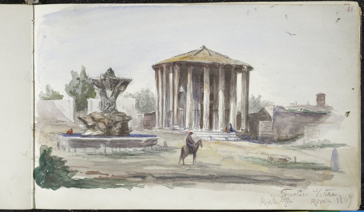 Figürlü Manzara, Templum Vestas, Roma, 9 Nisan 1869 (kirli beyaz dokuma kağıt üzerine grafit üzerine sulu boya) by John Singer Sargent