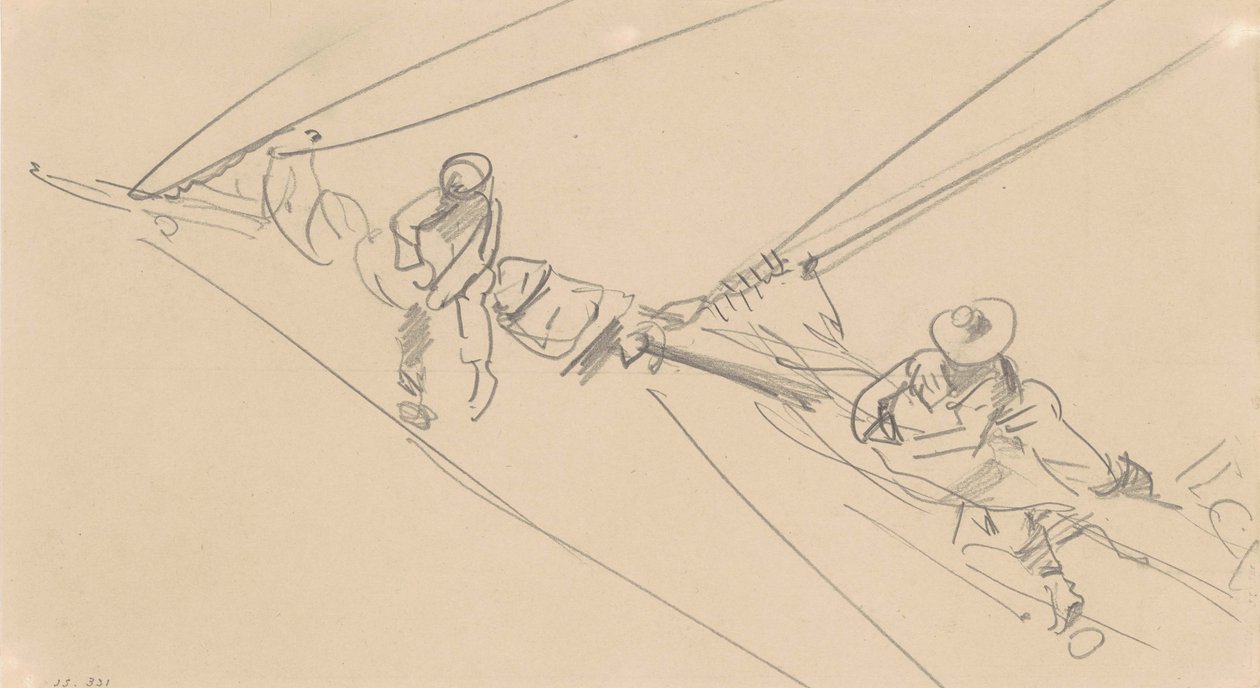 Men on a Spar, c.1876 (dokuma kağıt üzerinde grafit) by John Singer Sargent