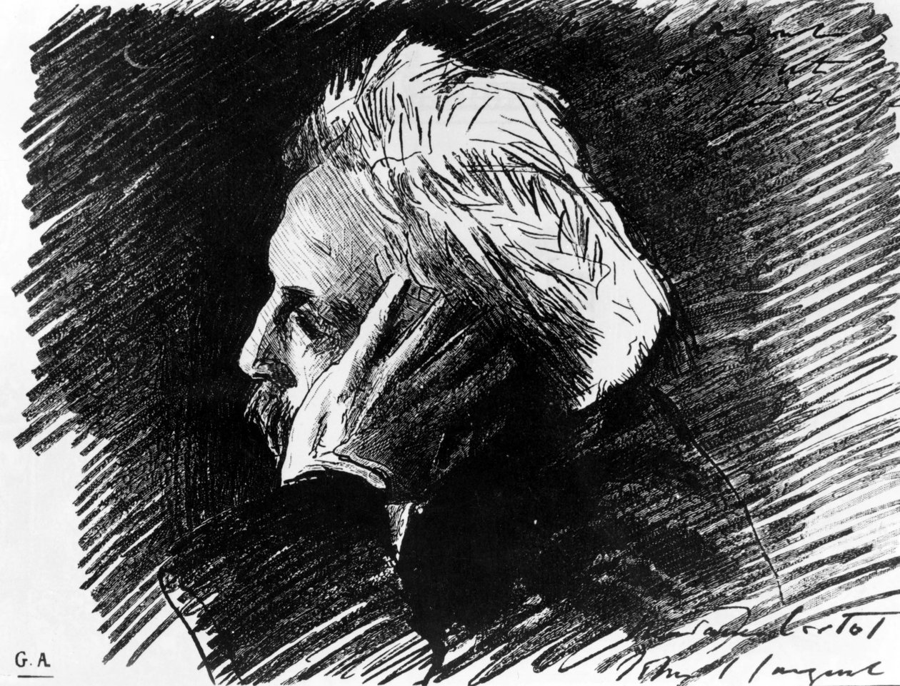 Gabriel Faure (1845 - 1924), Fransız bestecinin portresi. Arkadaşı John Singer Sargent tarafından karakalem (1898). by John Singer Sargent