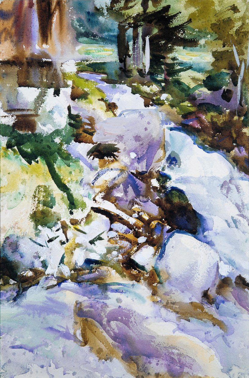 Rushing Brook, c.1904-11 (klozet, guaj ve kirli beyaz dokuma kağıt üzerine grafit) by John Singer Sargent