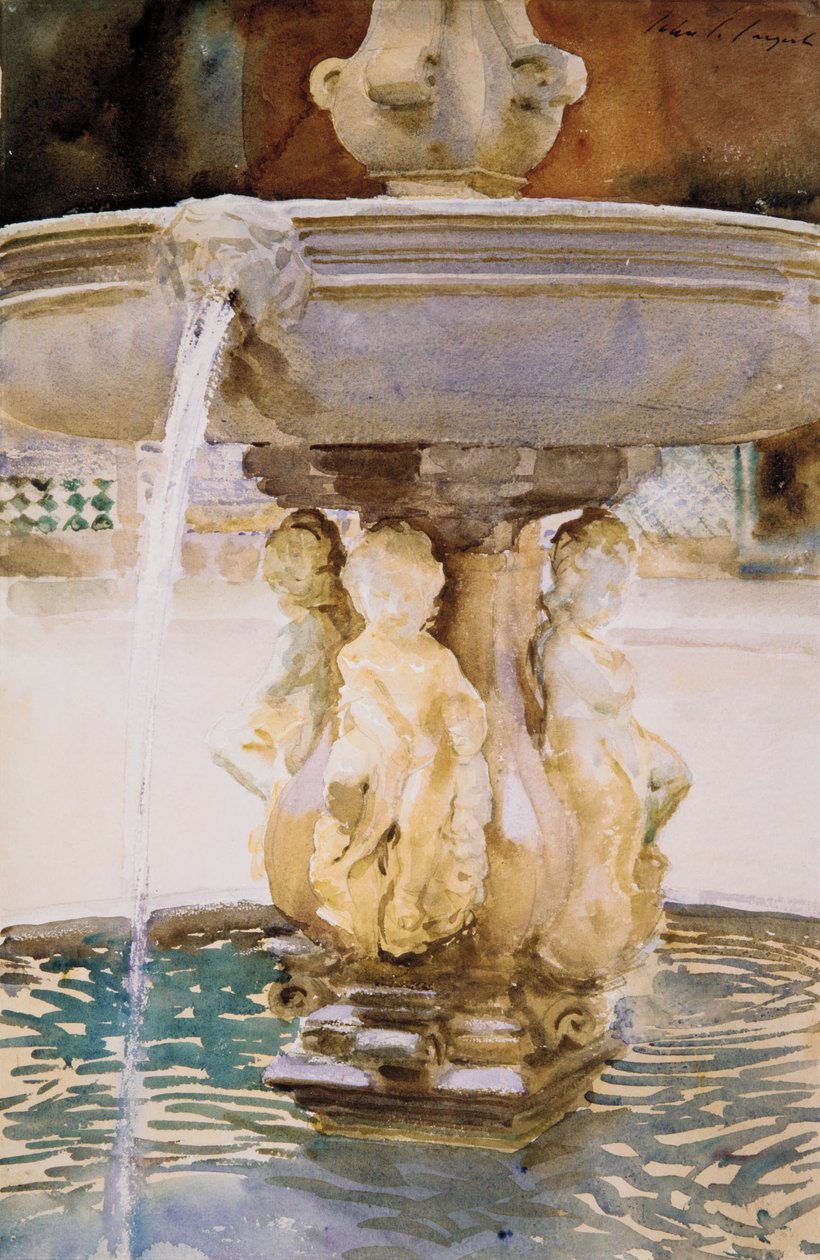 İspanyol Çeşmesi, 1912 (beyaz dokuma kağıt üzerine wc ve grafit) by John Singer Sargent