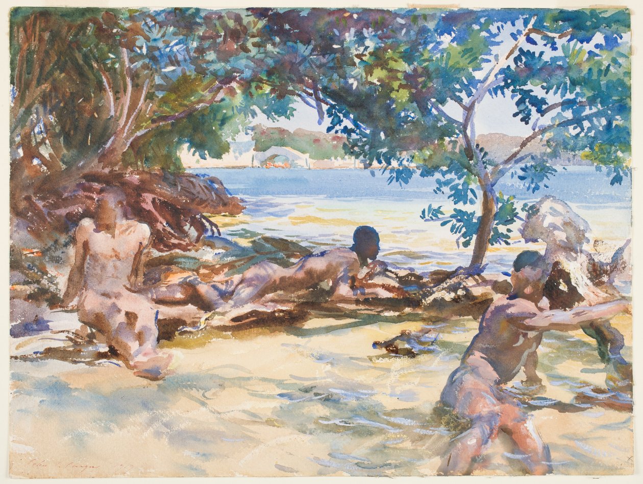 Yıkananlar (kağıt üzerinde grafit üzerine wc ve guaj boya) by John Singer Sargent