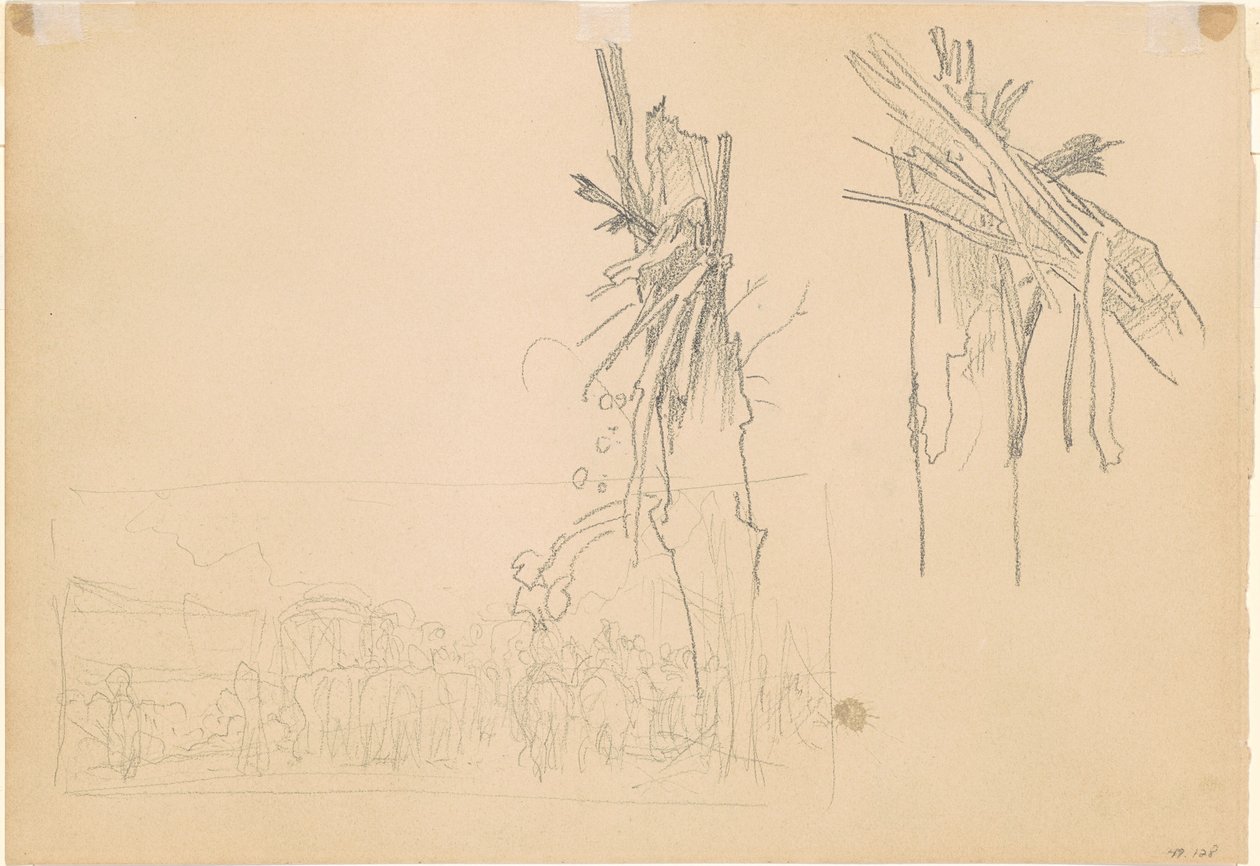İki Parçalanmış Ağaç; ve "Yol" Çalışması [verso] by John Singer Sargent