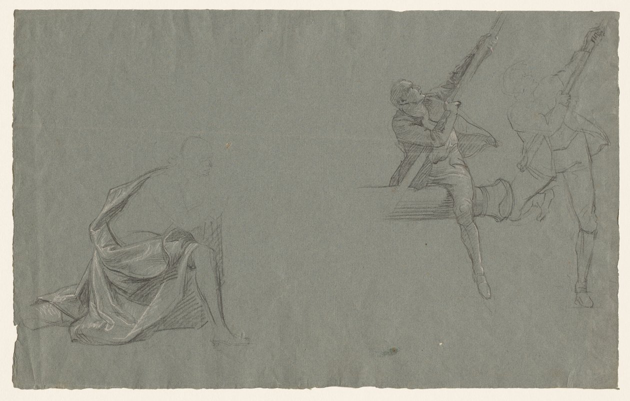 Perdelik Çalışması; Bir Direği Çeken İki Figür by John Singleton Copley
