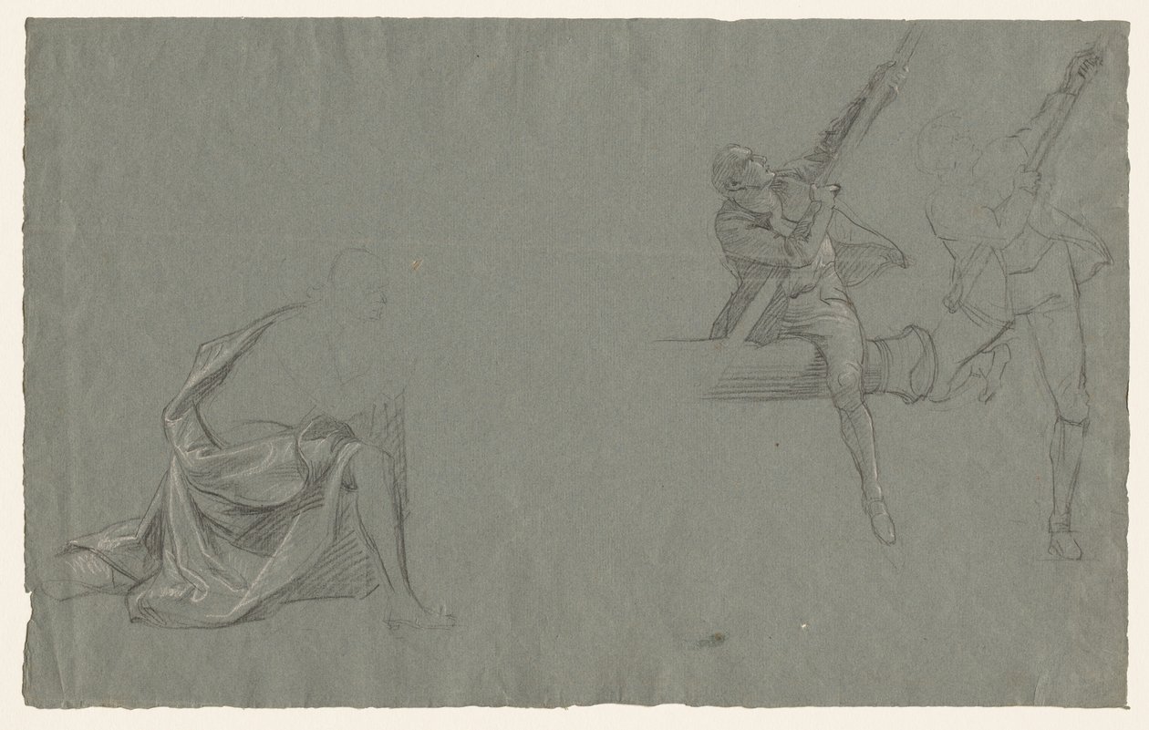 Perdelik Çalışması, Bir Direği Çeken İki Figür, 1785-86. by John Singleton Copley