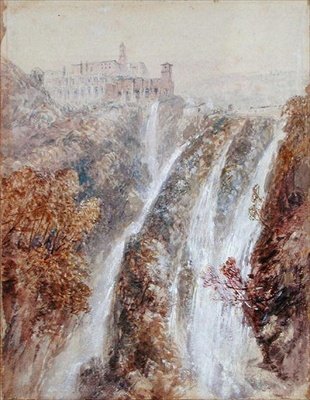 Şelaleli manzara (kağıt üzerine sulu boya) by John Skinner Prout