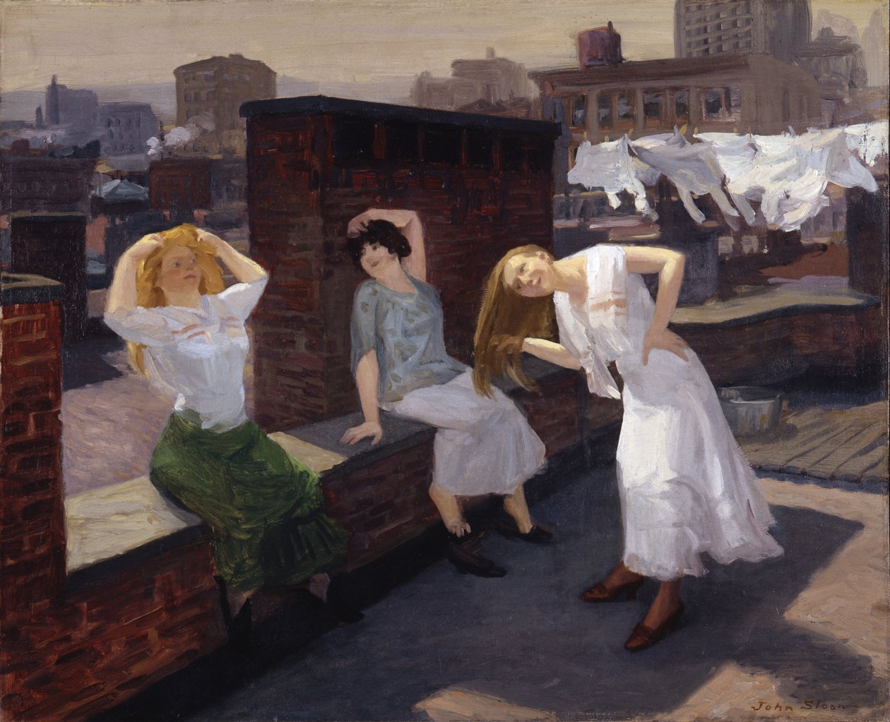 Pazar, Saçlarını Kurutan Kadınlar by John French Sloan