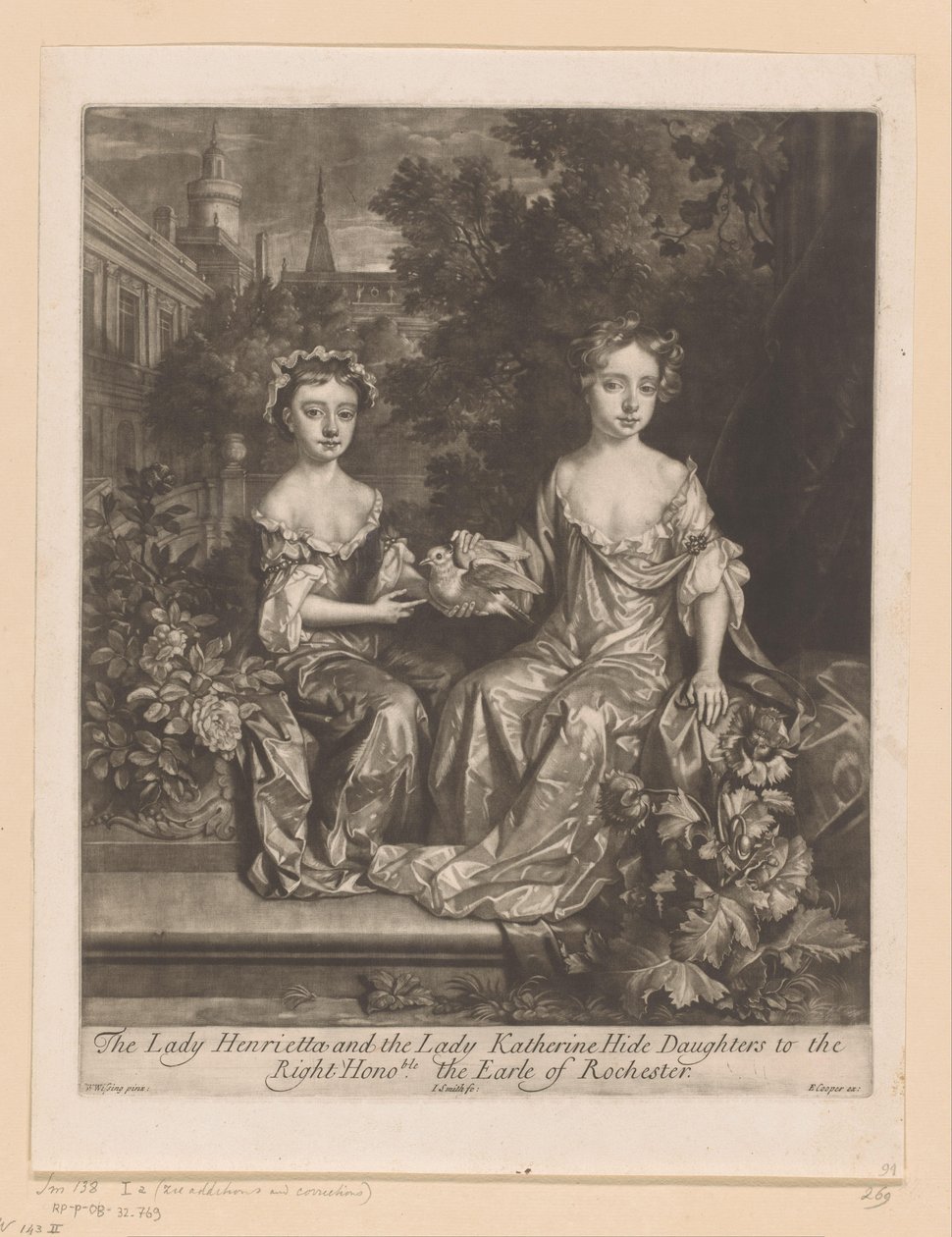 Portret van Henrietta ve Katherine Hyde een duif ile tanıştı Leydi Henrietta ve Leydi Katherine, Kızlarını Rochester Earle of the Earle