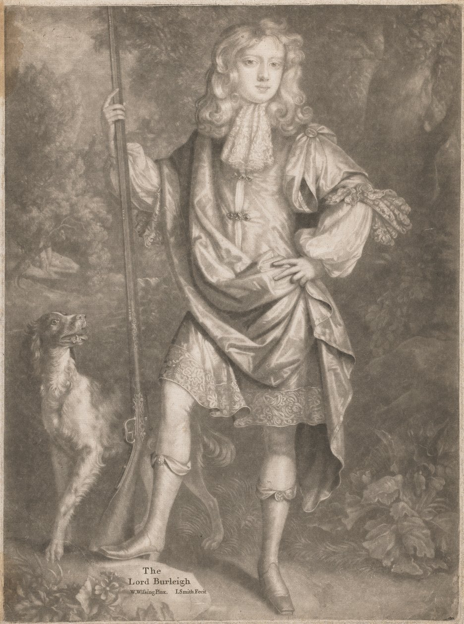 Lord Burleigh [ayakta duran bir genç olarak, elinde bir tabanca ve yanında bir İspanyol köpeği] by John Smith