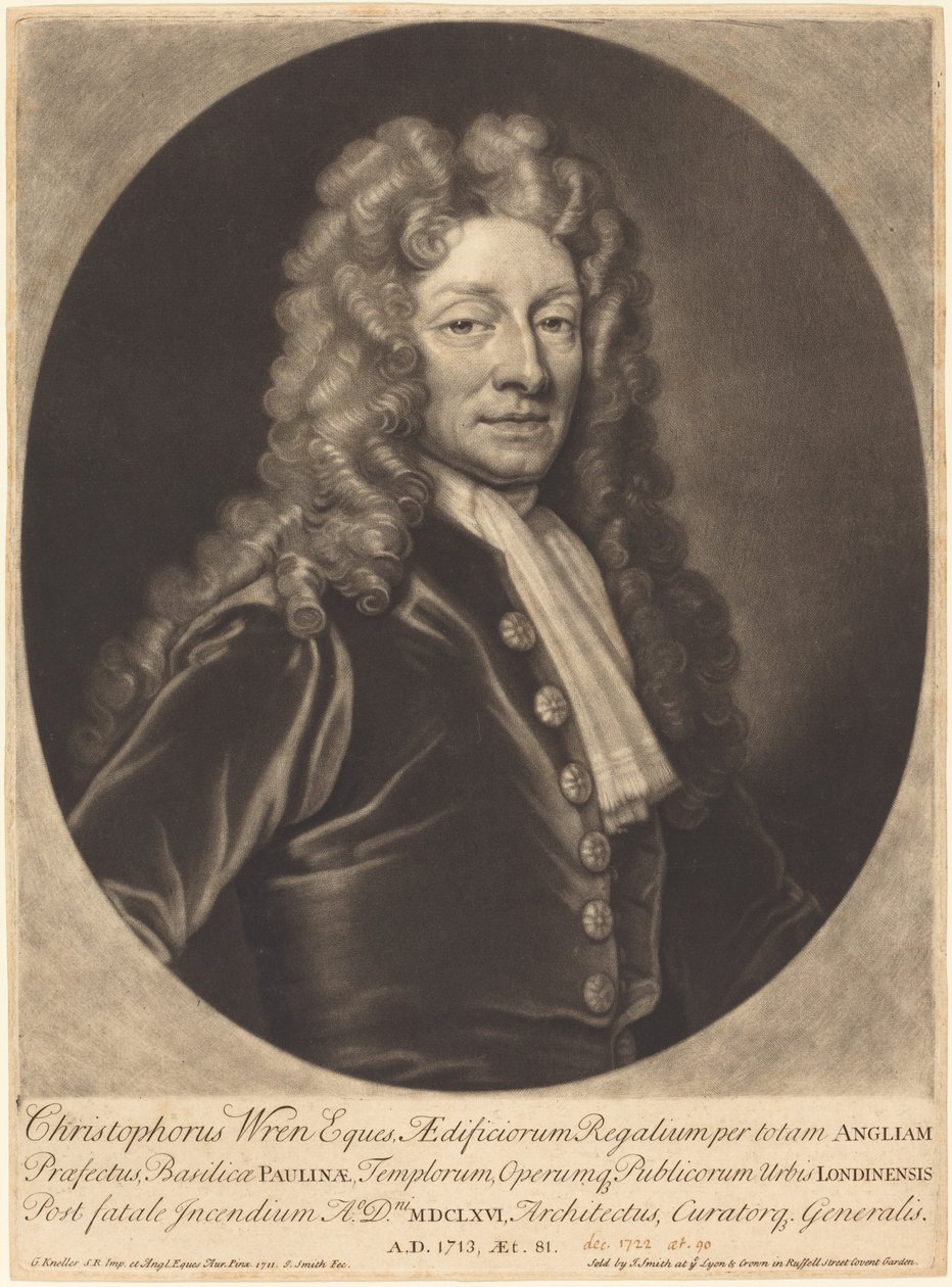 Sör Christopher Wren by John Smith after Sir Godfrey Kneller