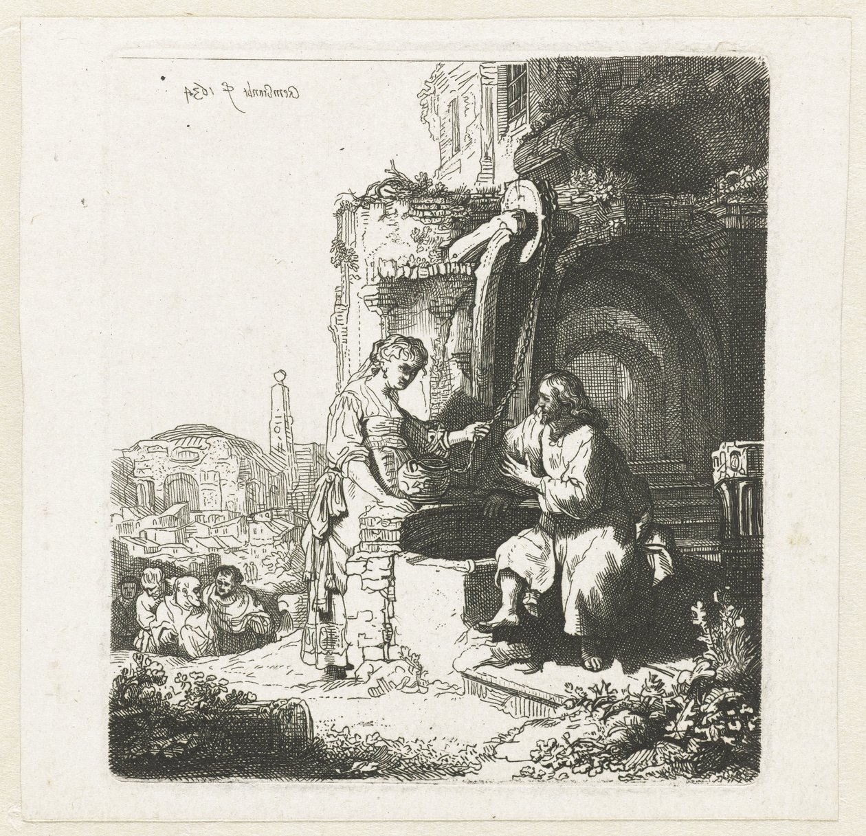 İsa ve Samiriyeli kadın harabeler arasında by John Smith of Chichester