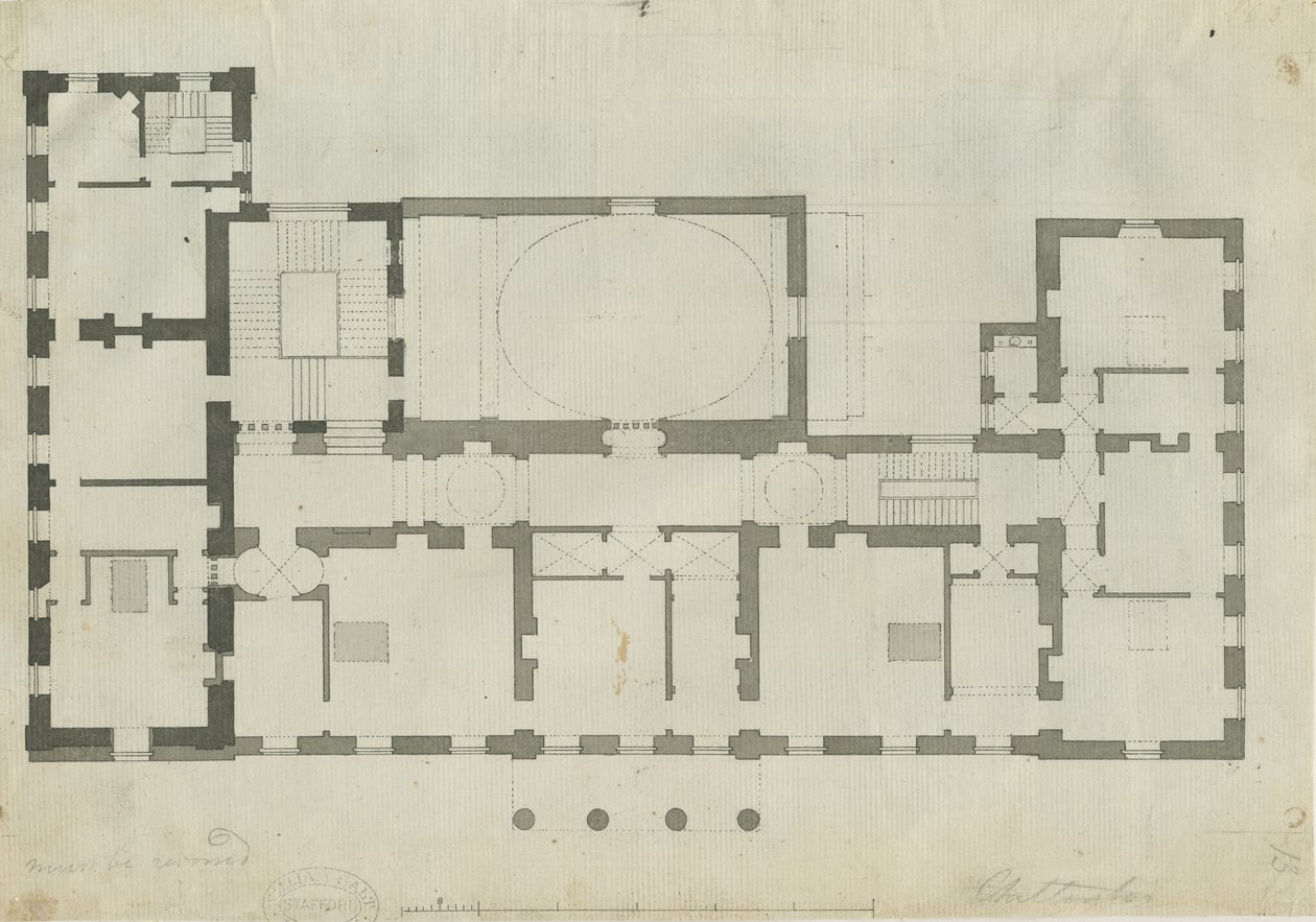 Chillington Hall: karakalem ve karakalem, nd [1789] (çizim) by John Soane