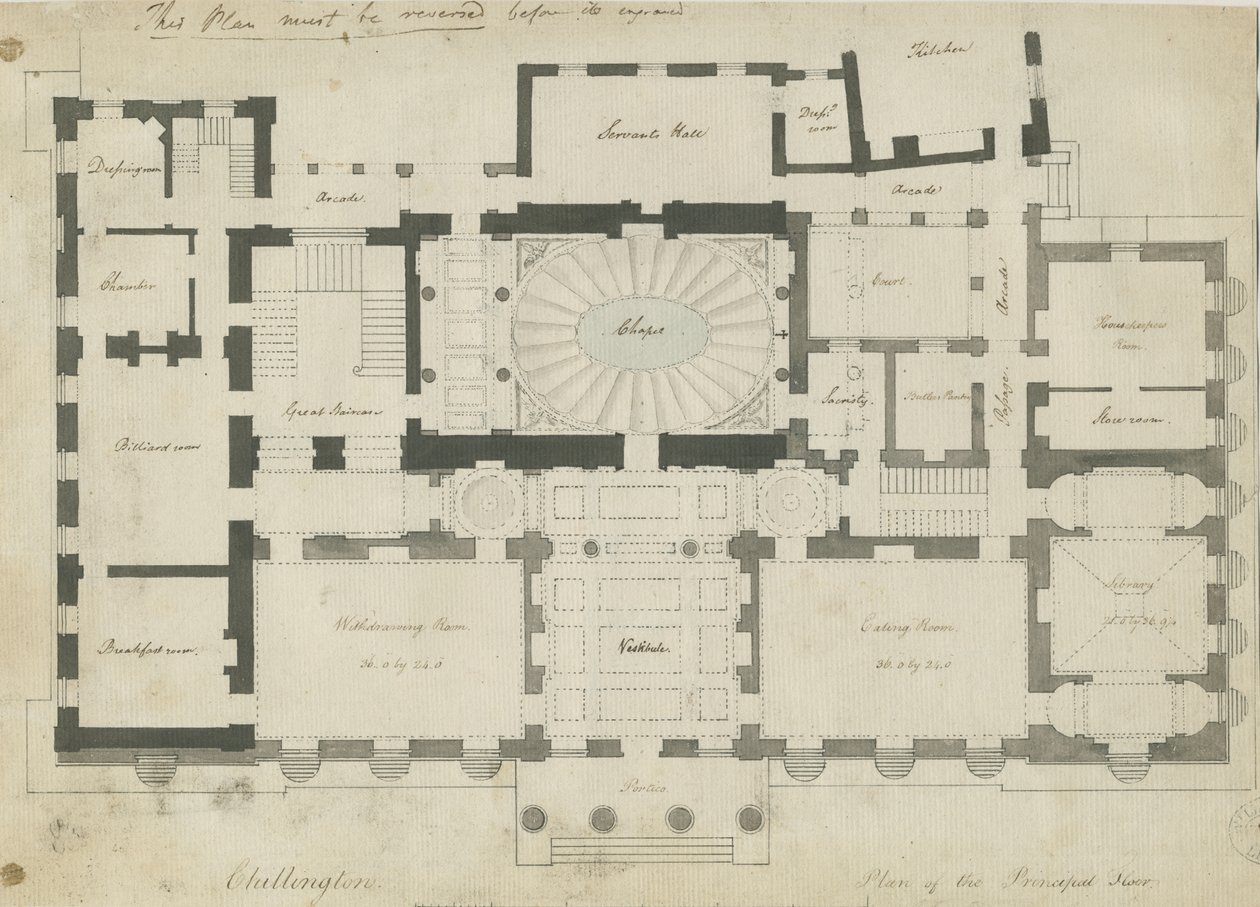 Chillington Hall: kalem ve karakalem, nd [1789] by John Soane