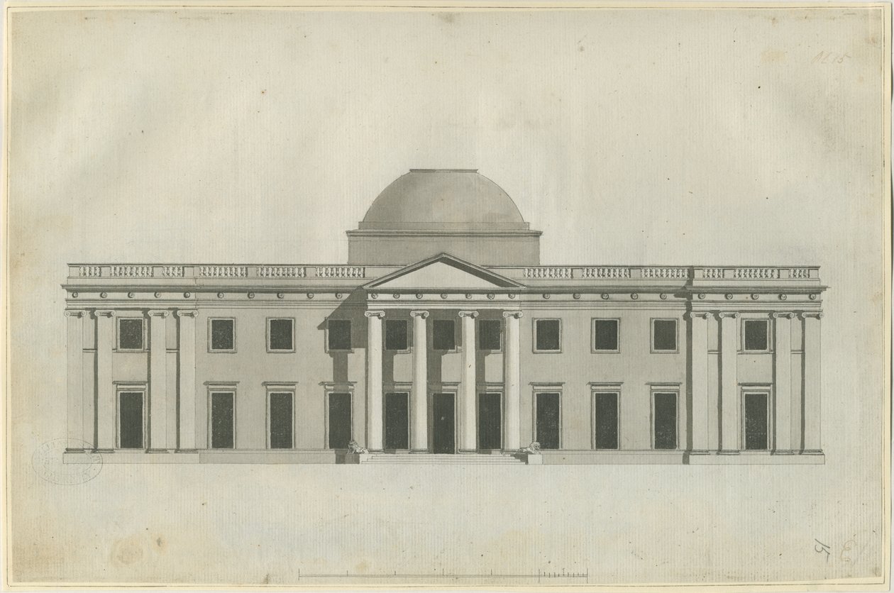 Chillington Hall: kalem ve yıkama çizimi, nd [1780