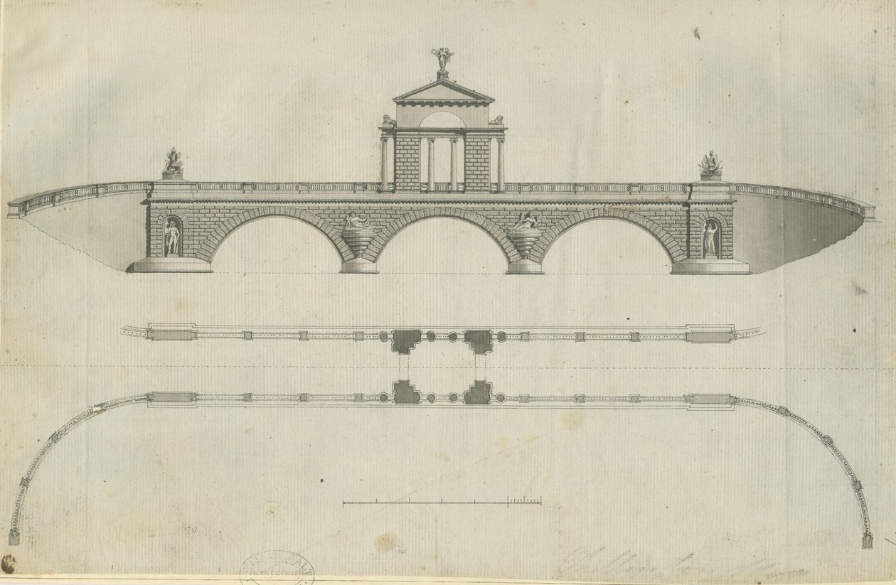 Chillington Park - Önerilen Köprü: sepya çizimi, nd [1789] (baskı) by John Soane