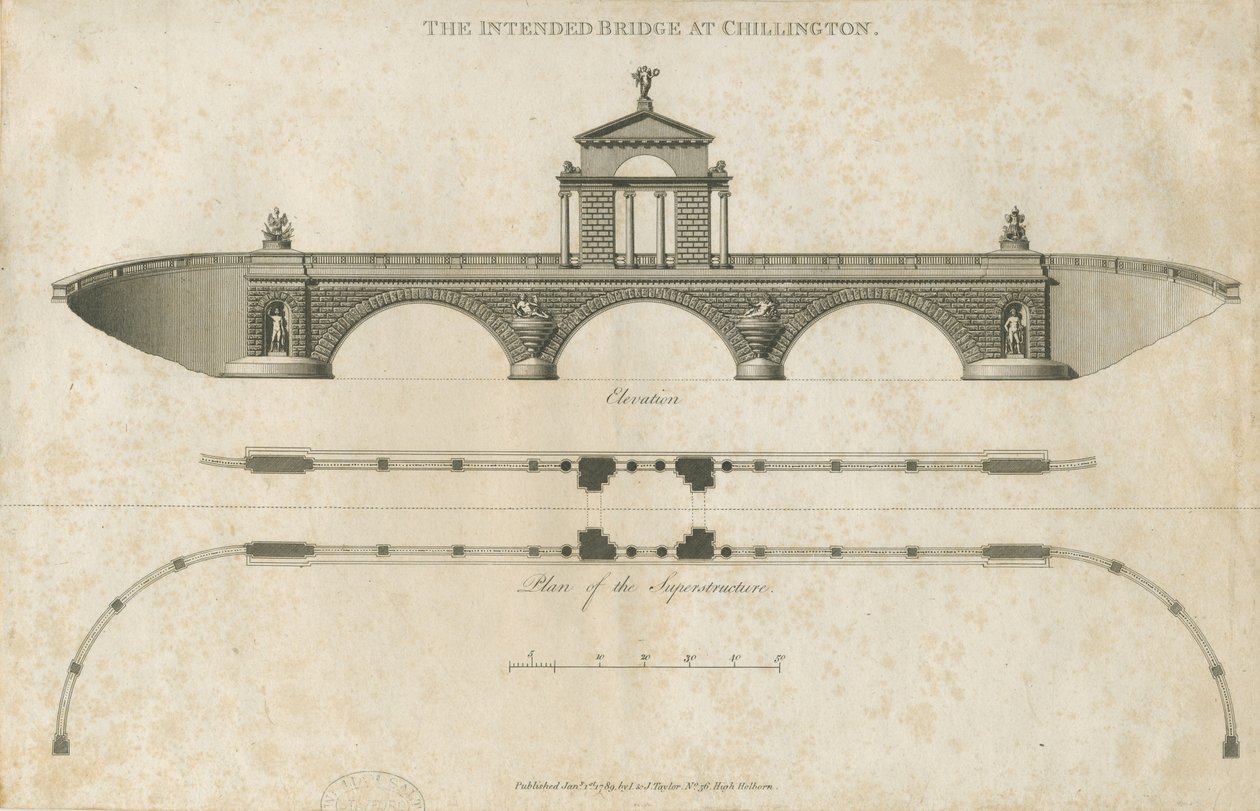 Chillington Park - Önerilen Köprü: sepya çizimi, nd [1789] by John Soane