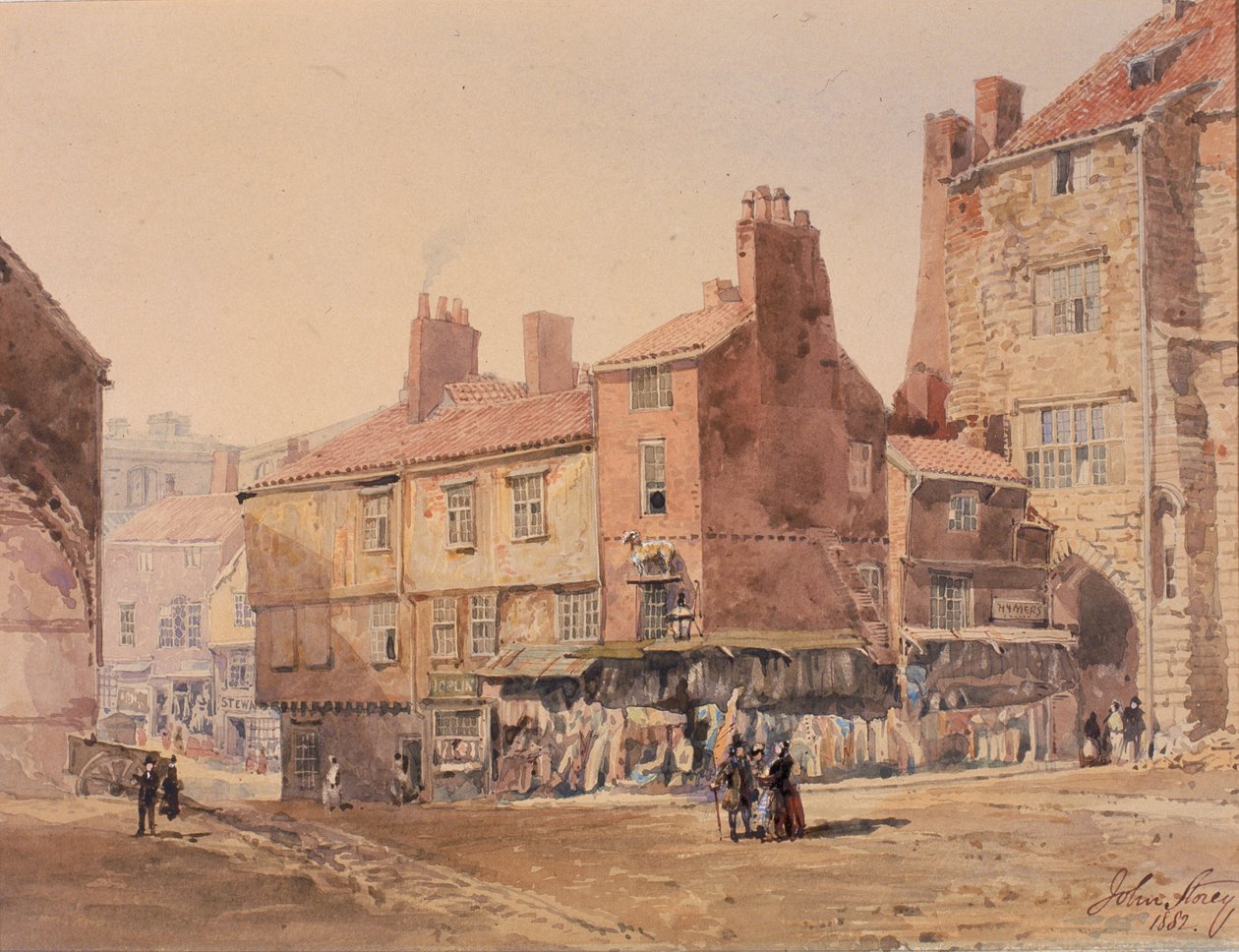 Evler, King Street, Kara Kapıya yakın (kalem ve mürekkep) by John Storey