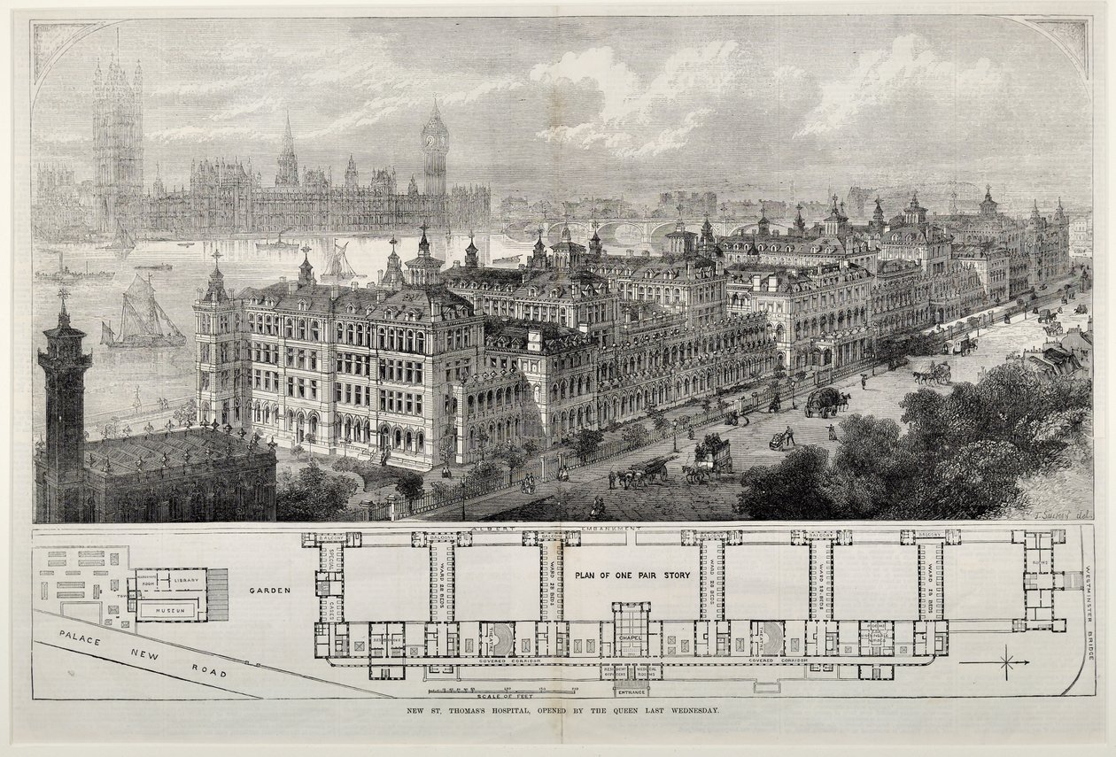 Yeni St. Thomas Hastanesi Kraliçe tarafından 1871 Çarşamba günü açıldı (çelik gravür) by John Sulman