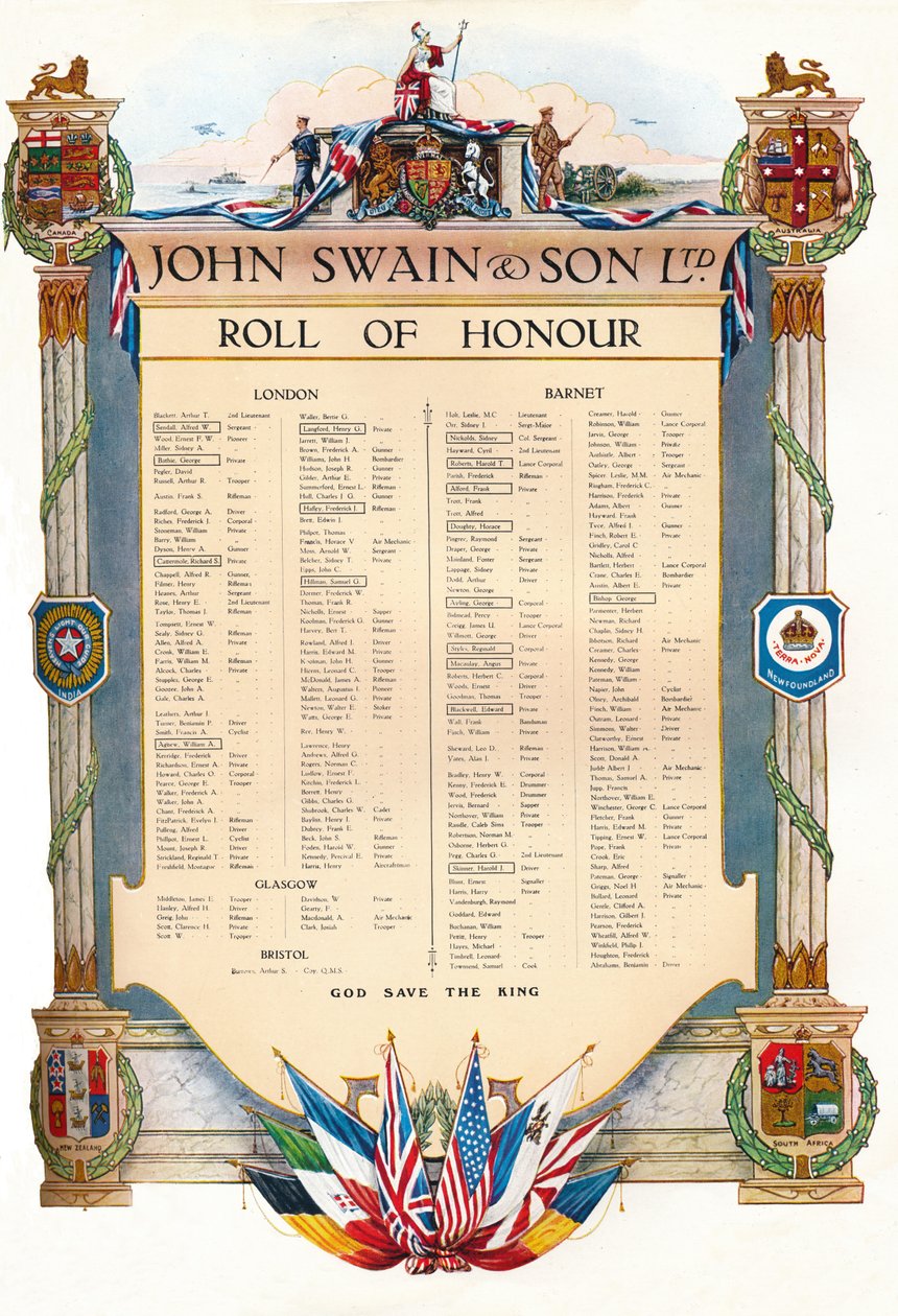 John Swain & Son Ltd. Onur Listesi, 1917 by John Swain and Son