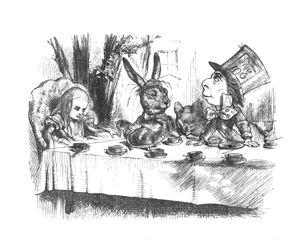 Alice, Çılgın Şapkacılar çay partisinde, 1889 by John Tenniel
