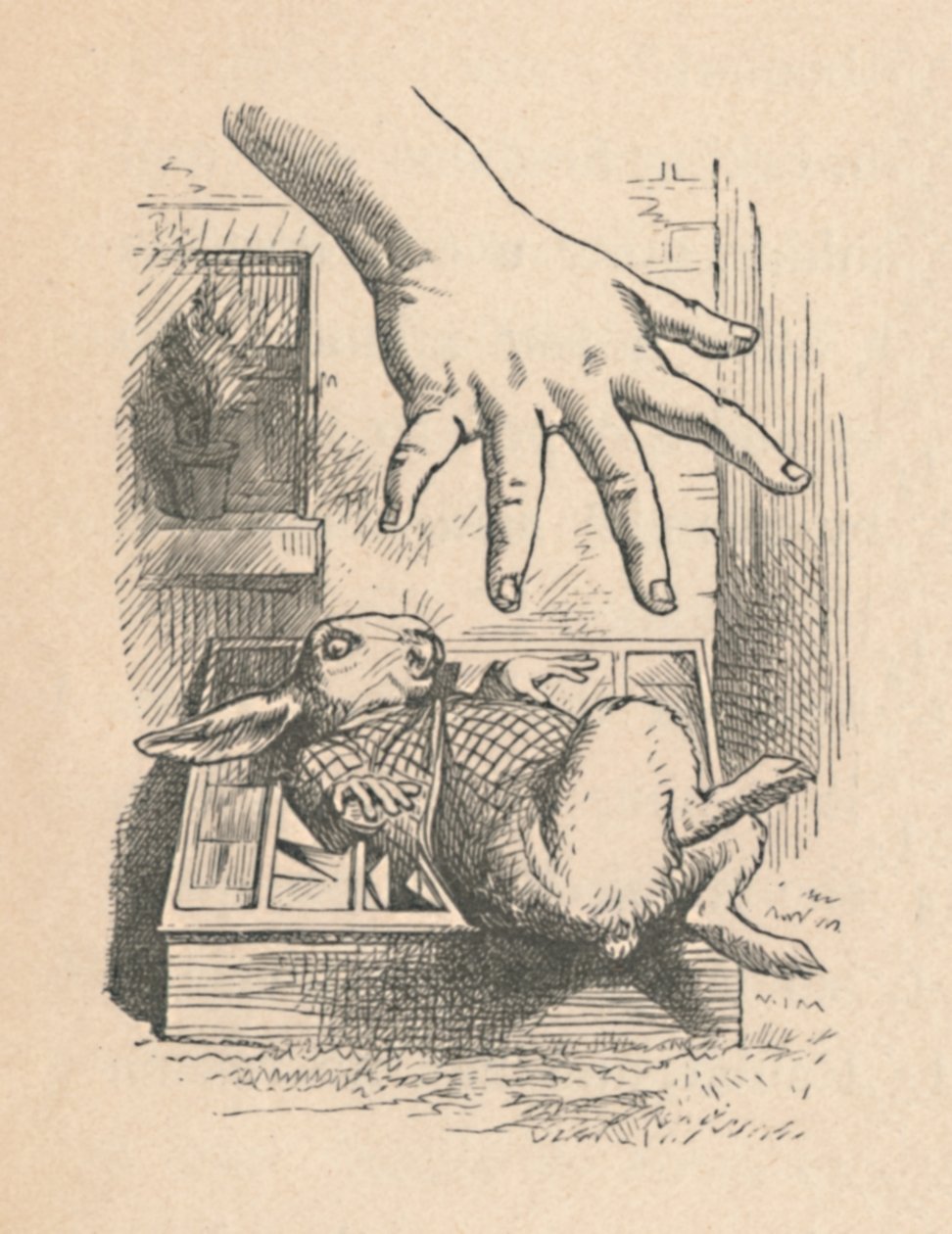 Alice, Beyaz Tavşan'a elini koyarak, 1889 by John Tenniel