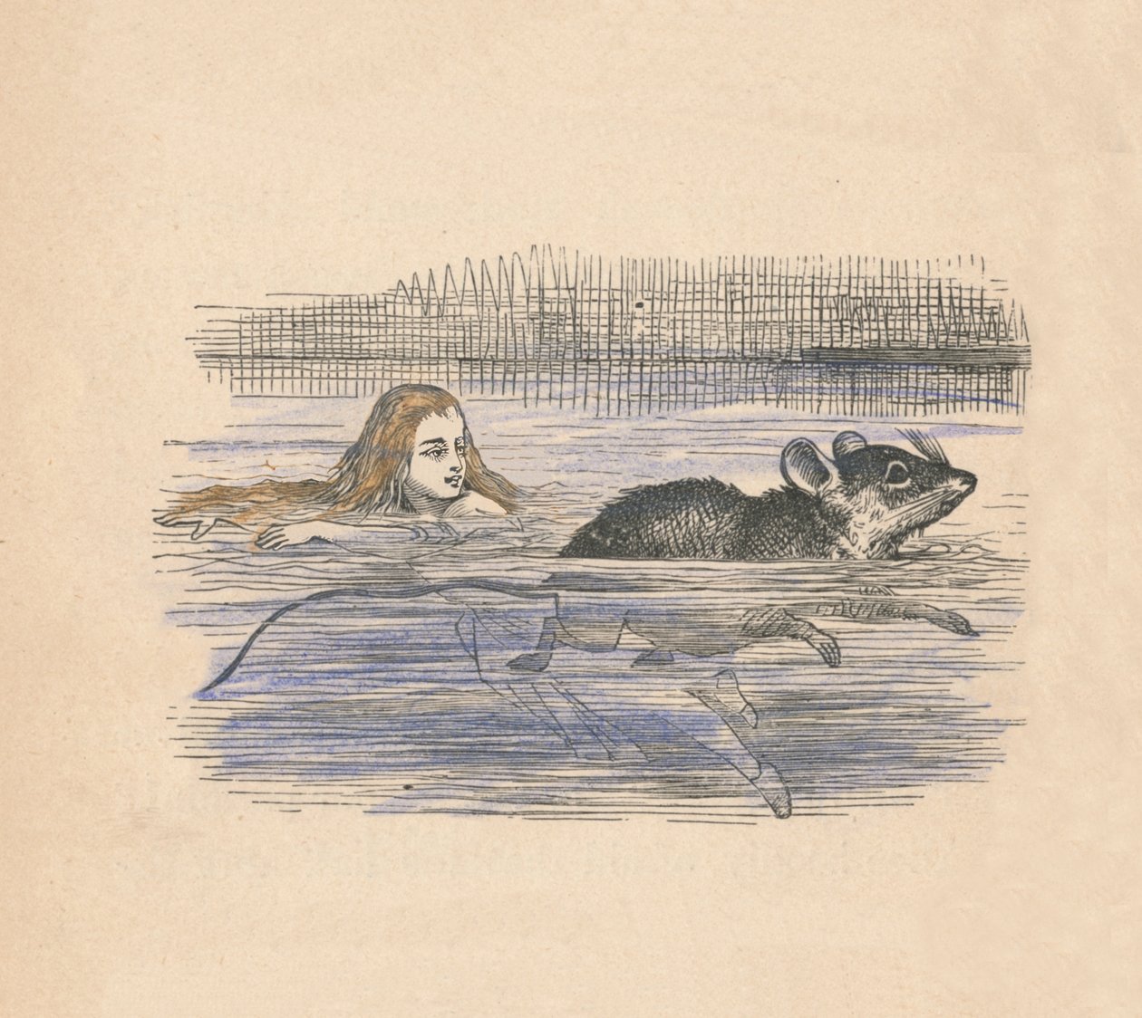 Alice havuzda fareyle yüzerken, 1889 by John Tenniel
