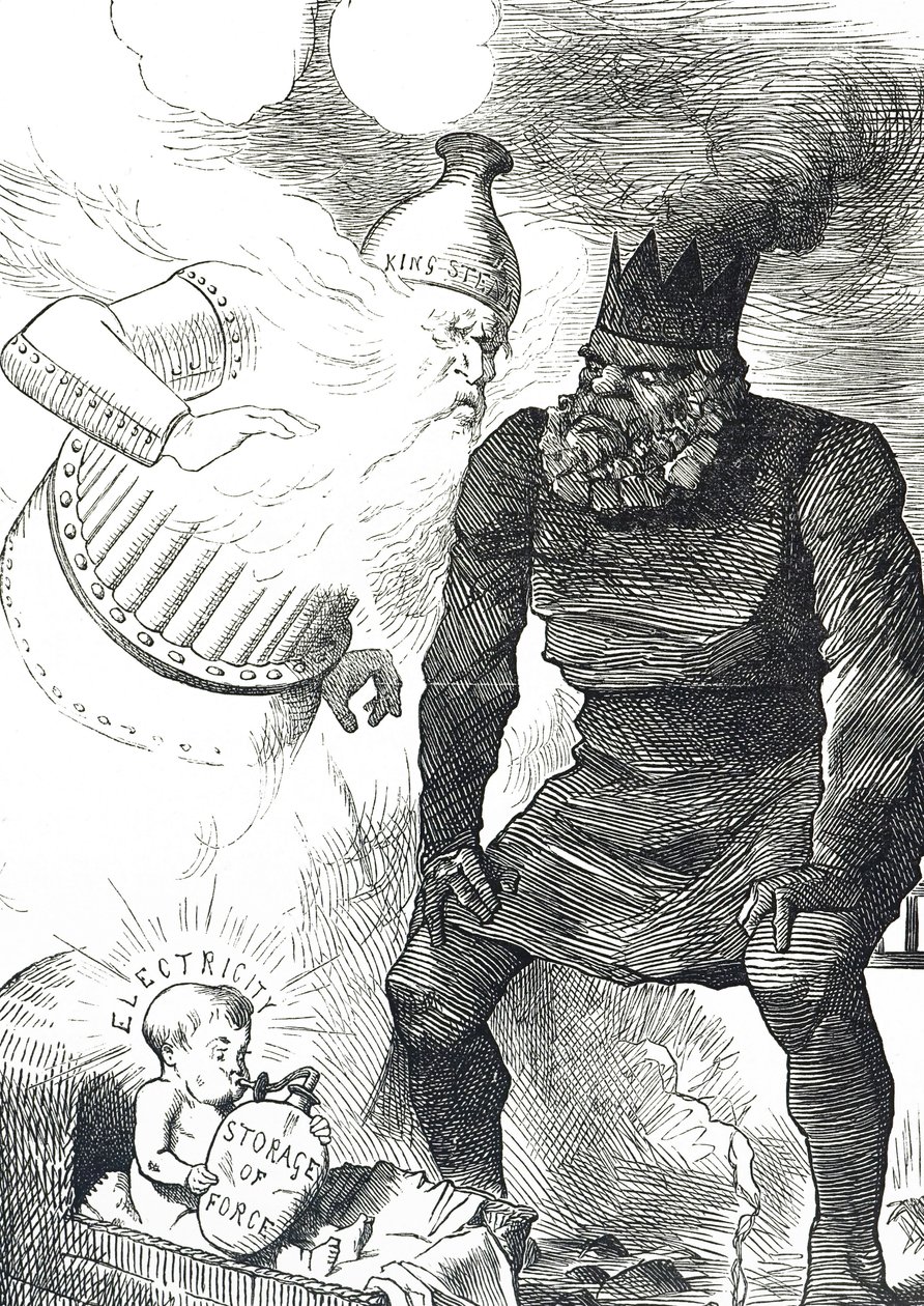 Elektriğin bebekliği hakkında yorum yapan çizgi film by John Tenniel