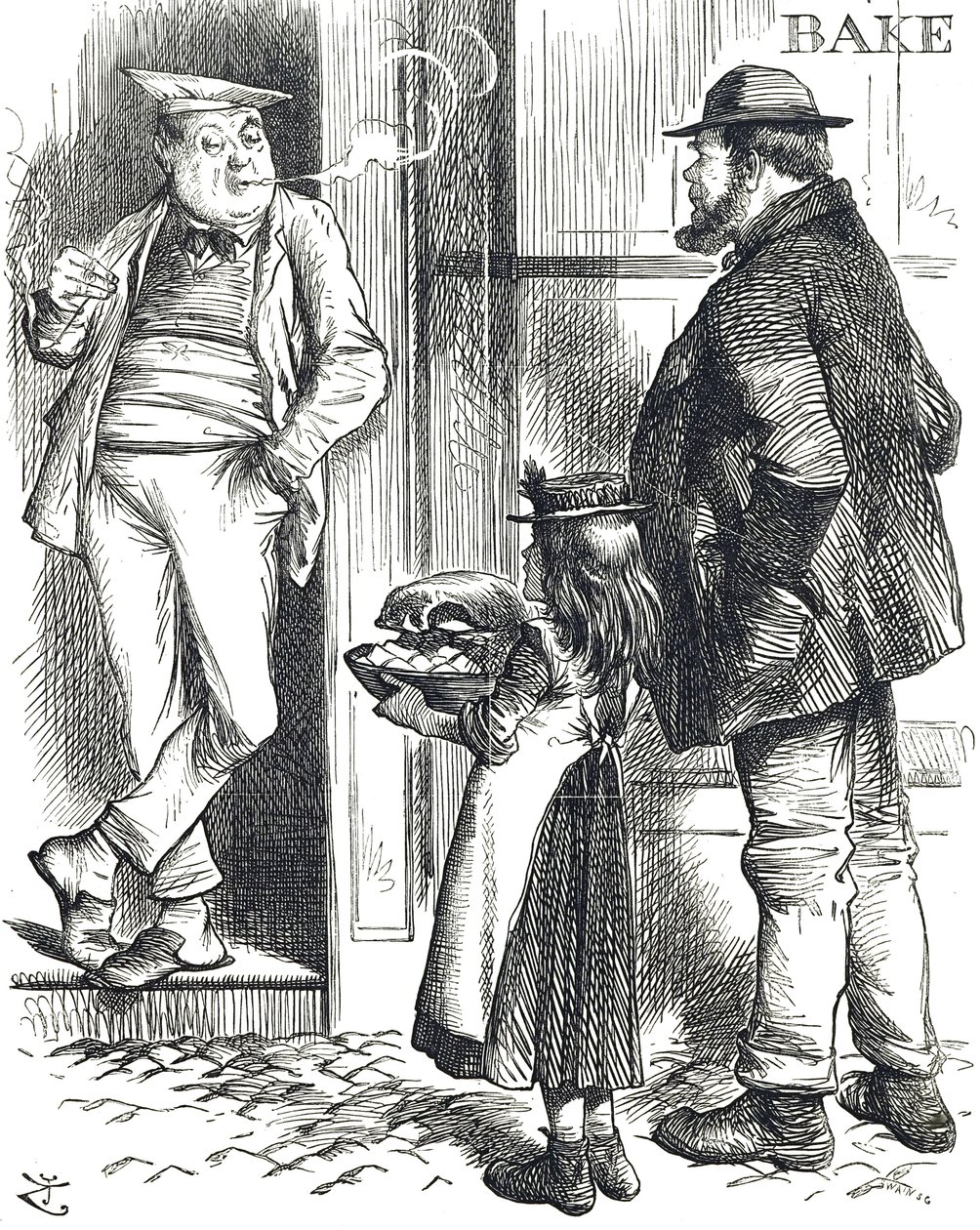 Fakir evlerde genellikle fırın olmadığında kısıtlı yemek pişirme olanakları hakkında yorum yapan çizgi film by John Tenniel