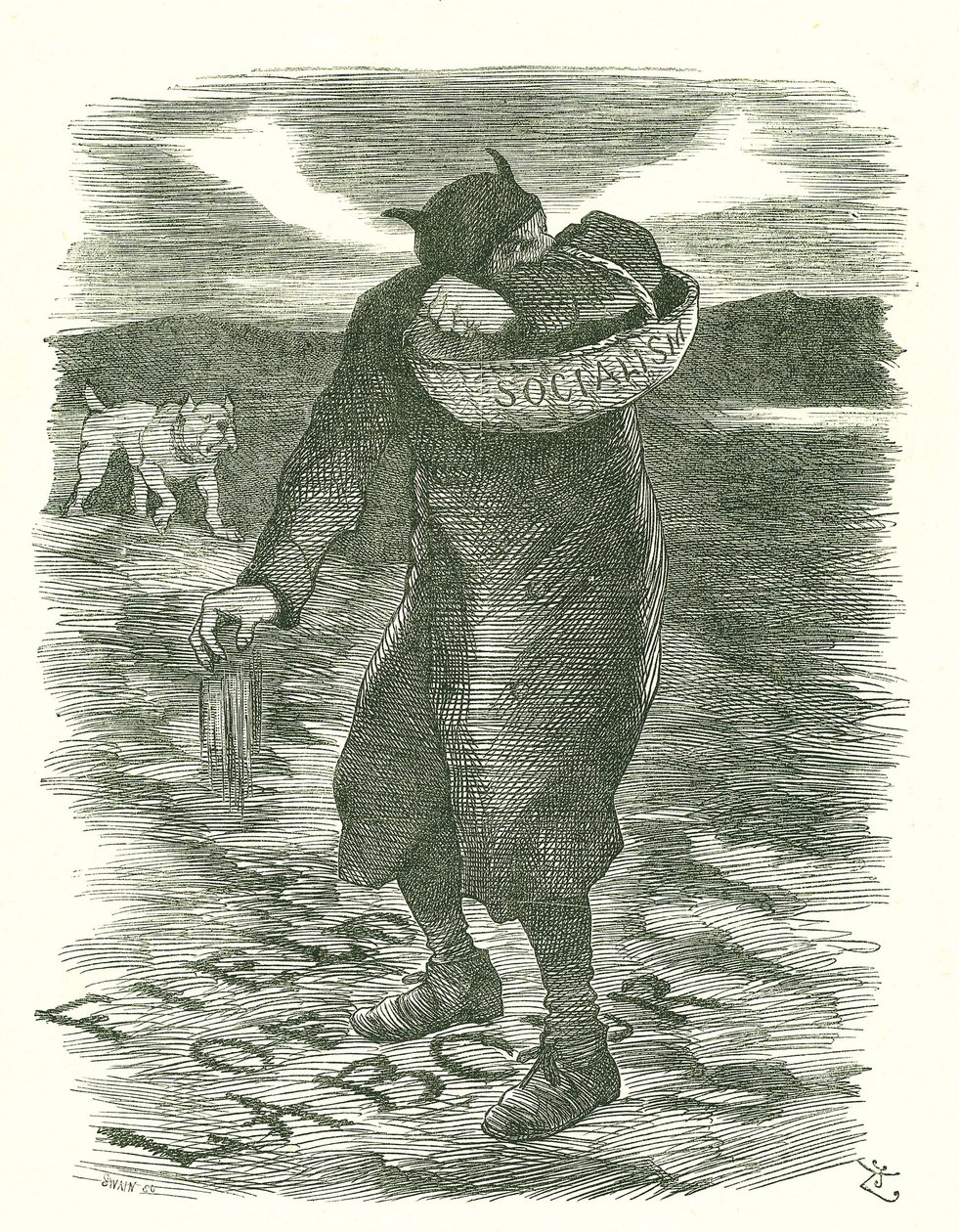 Tares Ekim: Sosyalizmin İngiliz işgücü arasında yayıldığı korkusu. John Tenniel karikatürü Punch, Londra, 27 Şubat 1886. by John Tenniel