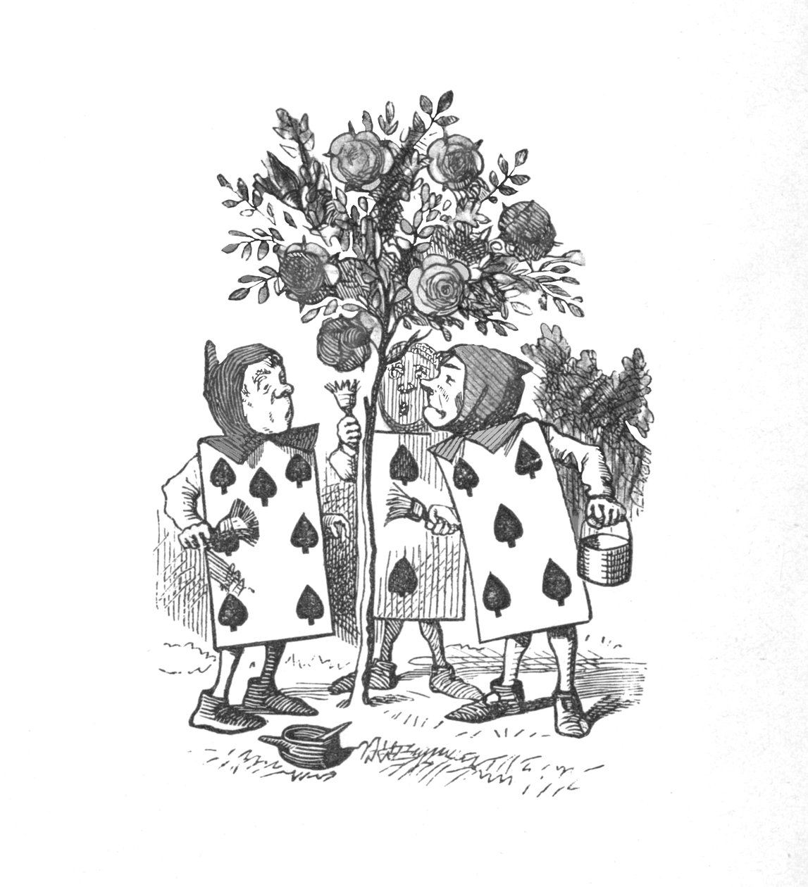 Gül Çalılarını boyayan oyun kağıtları, 1889 by John Tenniel