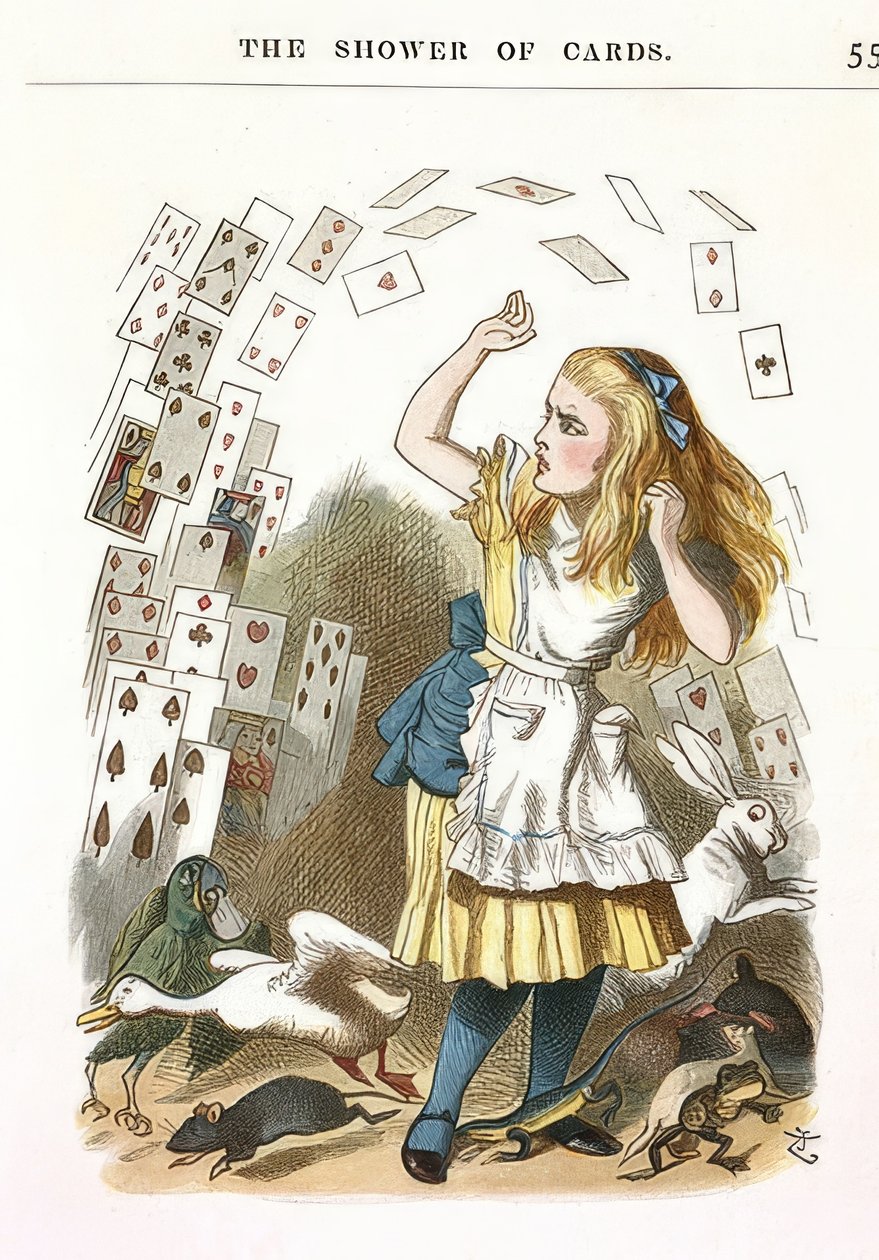 Kartların Duşu. Lewis Carroll tarafından Alice Harikalar Diyarında için illüstrasyon. 1890 by John Tenniel