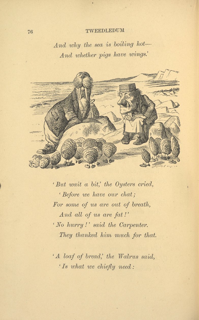 Deniz aygırı ve istiridyeli marangoz. by John Tenniel