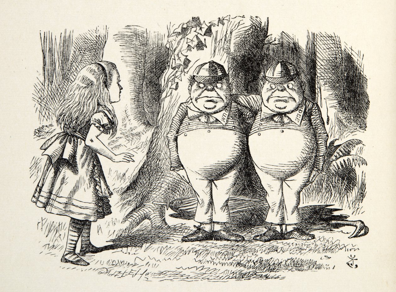 Tweedledum ve Tweedledee, Lewis Carroll (1832 - 98), 1872 tarafından Aynanın İçinden