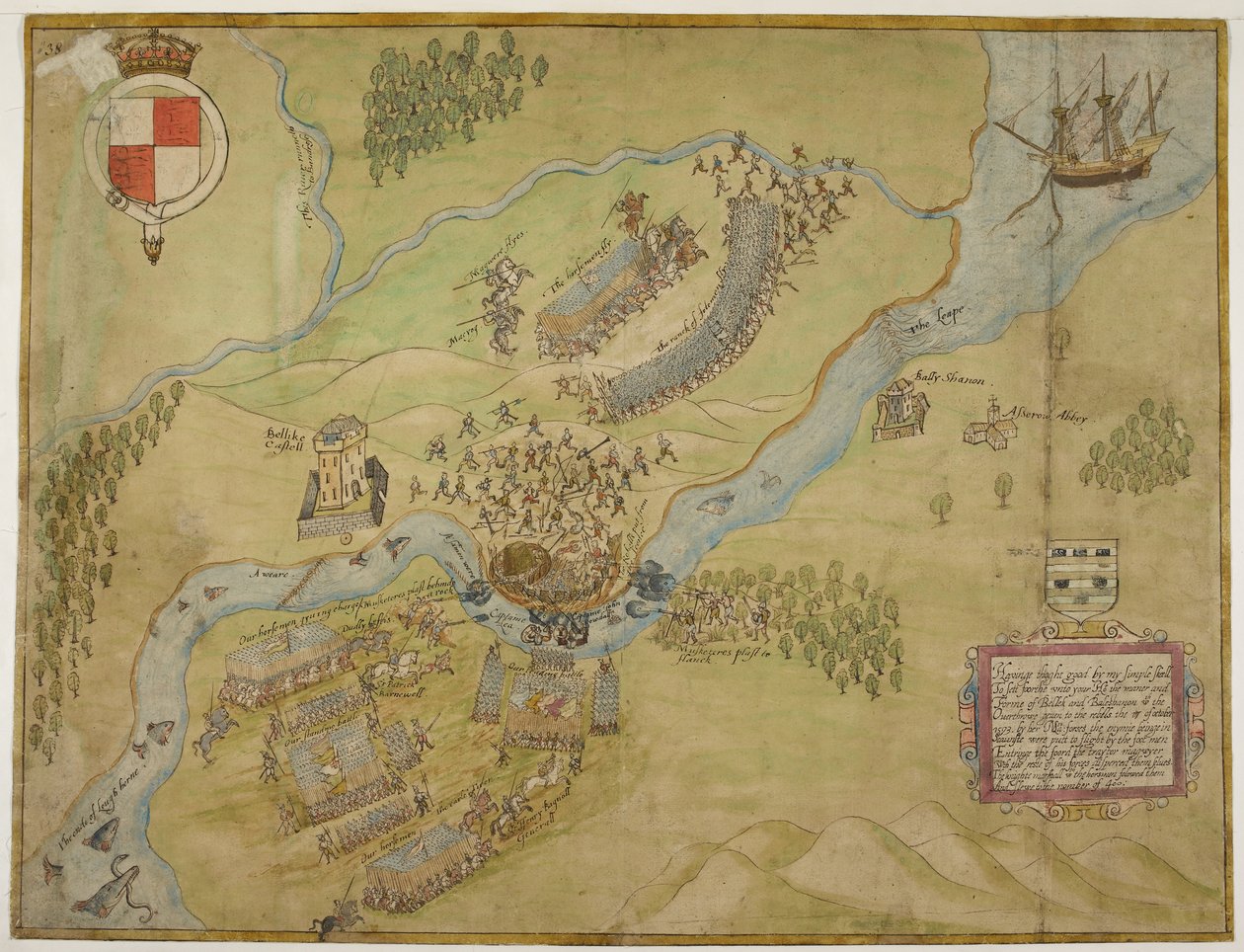 Cotton Augustus I ii 38, Ballyshannon savaşının çizim rengi by John Thomas