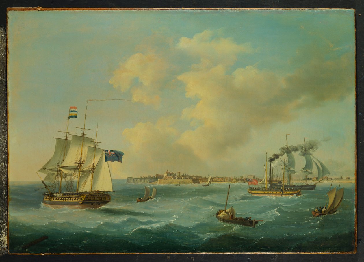 Bir 44-Gun Fırkateyn, Bir Yolcu Paddle-Steamer ve St.Peter Limanı