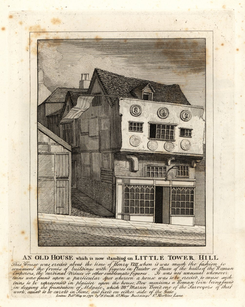 Little Tower Hill, Londra üzerinde duran eski bir Tudor evi by John Thomas Smith