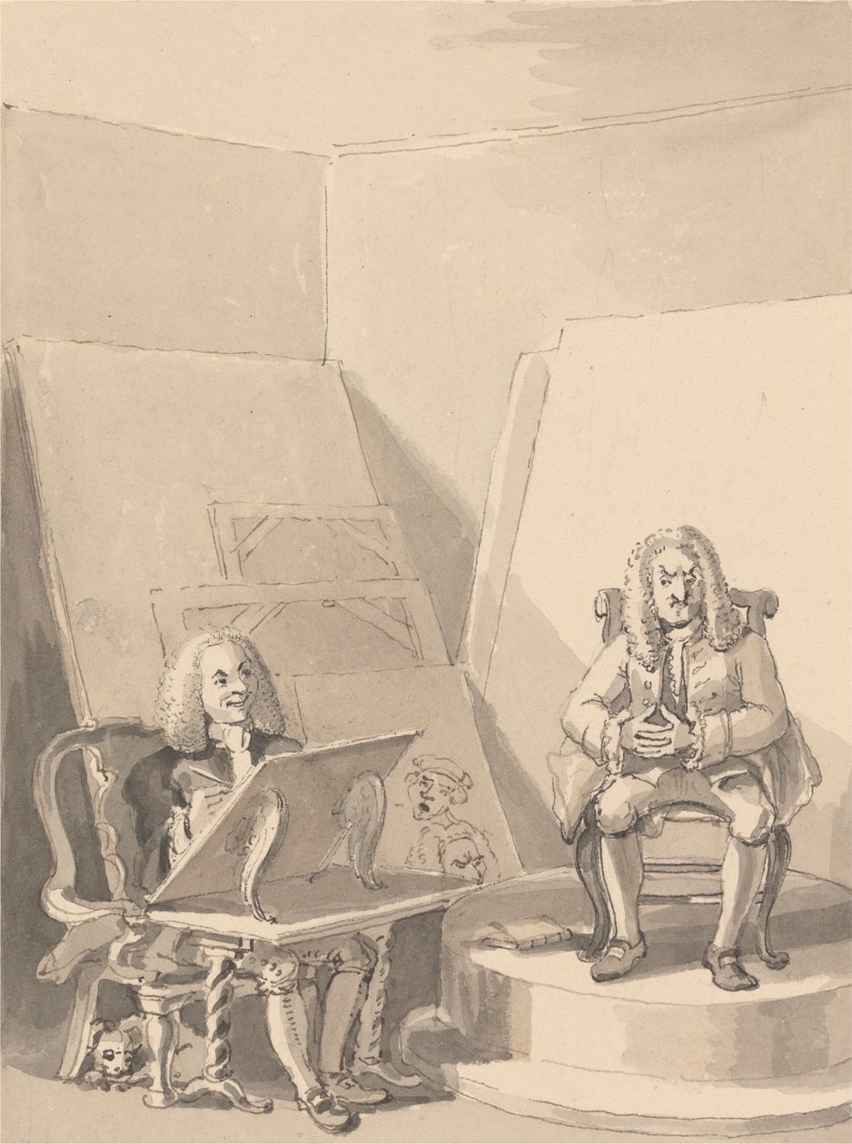 Hogarth Yazarın Peruklarından Birini Belirli Bir Amaç İçin Ödünç Alan Garrick'in Yüzünden Bir Kitapçı İçin H. Fielding'in Bir Portresini Yapıyor Onun Gerçek Bir Portresi Yok by John Thomas Smith