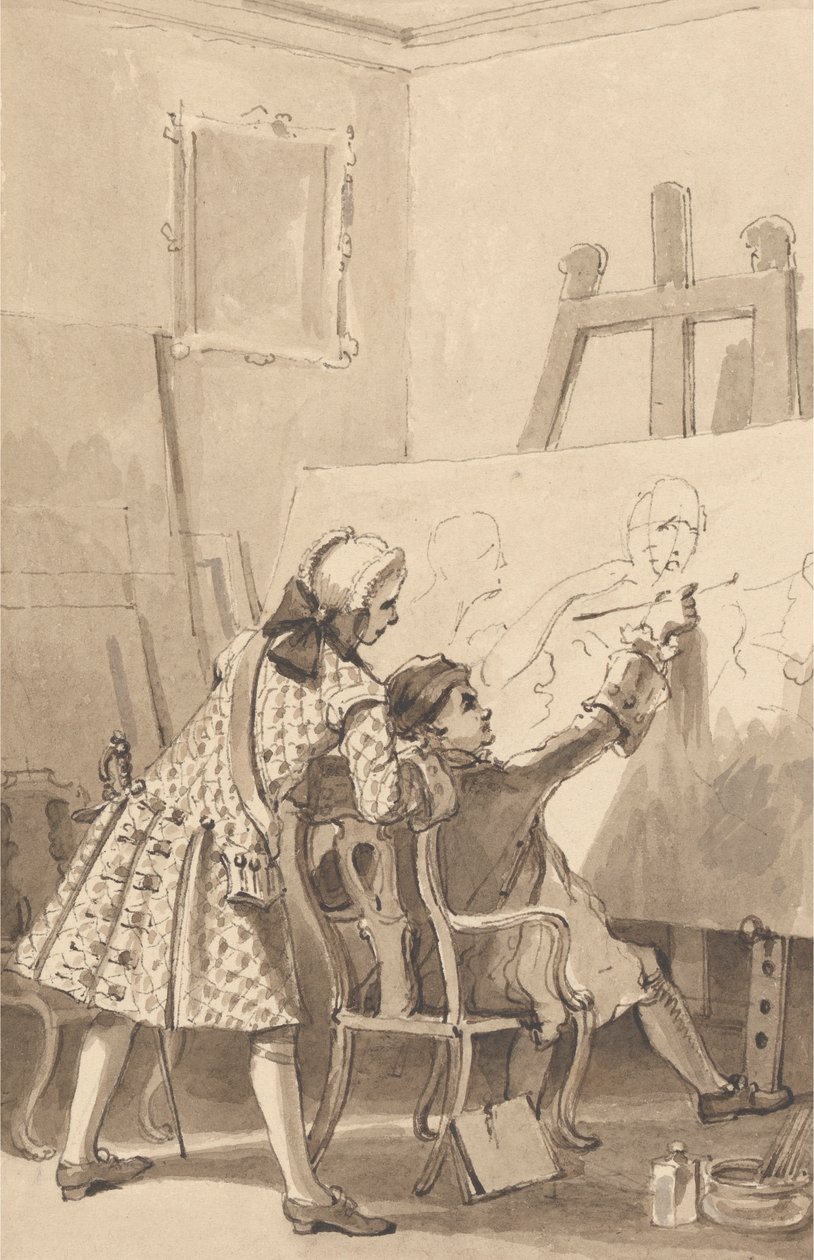 Hogarth, Lord Charlemont'un Huzurunda 'Hanımefendinin Son Kazağı' tablosunu çiziyor. by John Thomas Smith