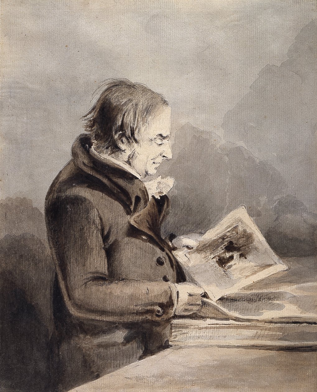 British Museum'da JMW Turner (beyaz kağıt üzerine kurşun kalem üzerine kahverengi ve gri mürekkep akıyor) by John Thomas Smith