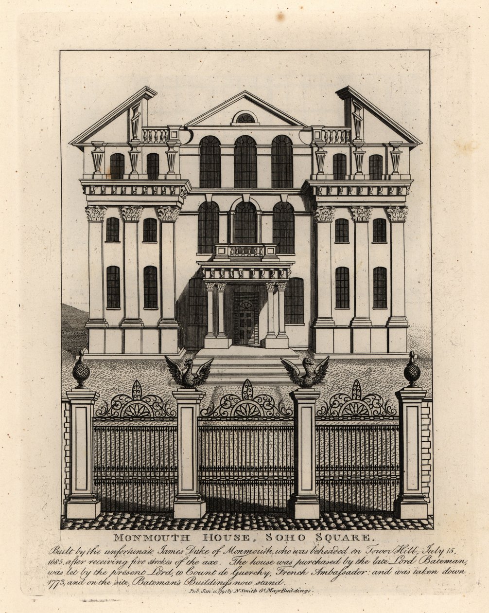 Monmouth Evi, Soho Meydanı, 1773 yıkıldı by John Thomas Smith