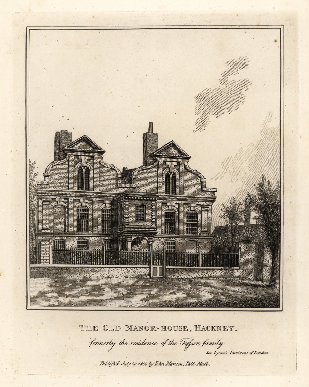 Old Manor House, Hackney, eskiden Tyssen ailesinin ikametgahı by John Thomas Smith