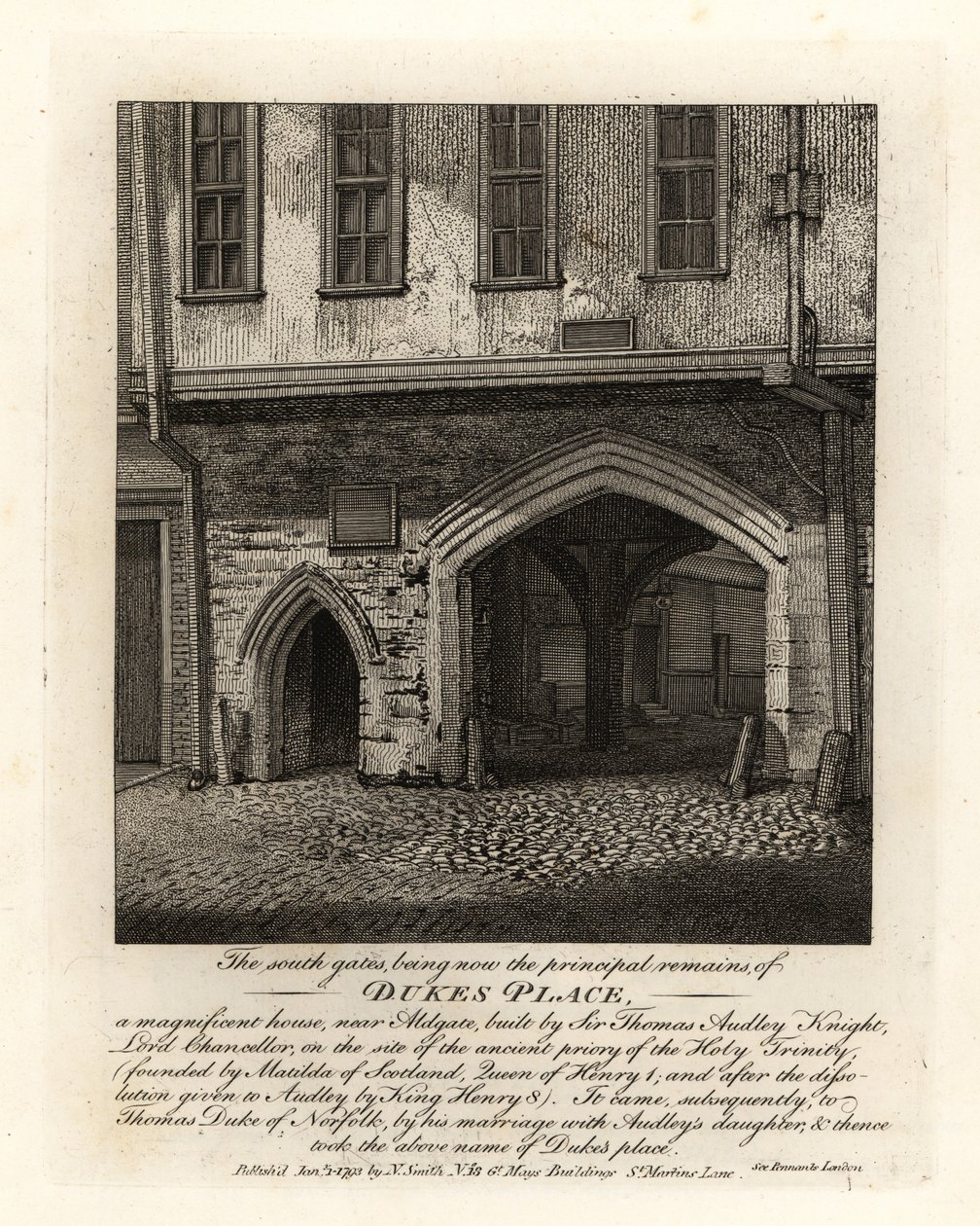 Aldgate yakınlarında Sir Thomas Audley (1488-1544) tarafından inşa edilen Dukes Place Güney Kapılarının kalıntıları by John Thomas Smith