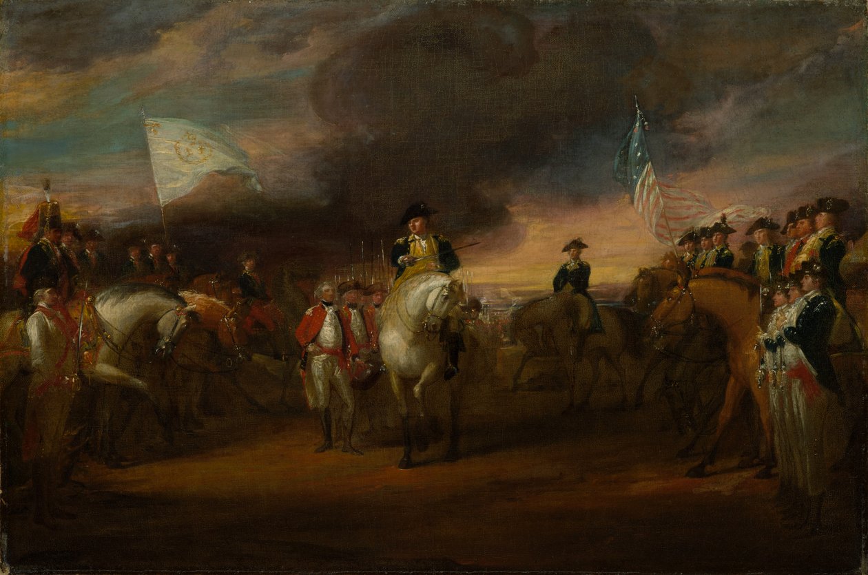 "The Surrender of Lord Cornwallis at Yorktown" için çalışma, c.1787-91 (tuval üzerine yağlı boya) by John Trumbull