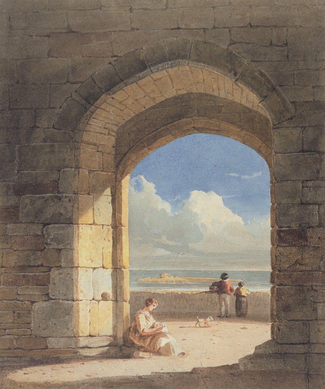 An Arch at Holy Island, Northumberland, 1809 (kağıt üzerinde grafit ve tuvalet) by John Varley