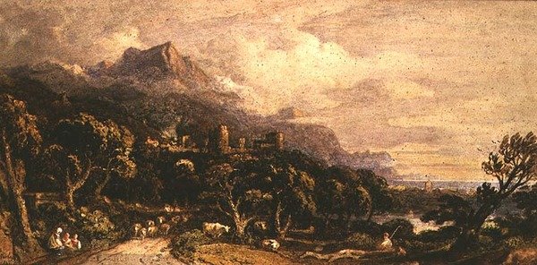 Kale ve dağ ile manzara (suluboya) by John Varley